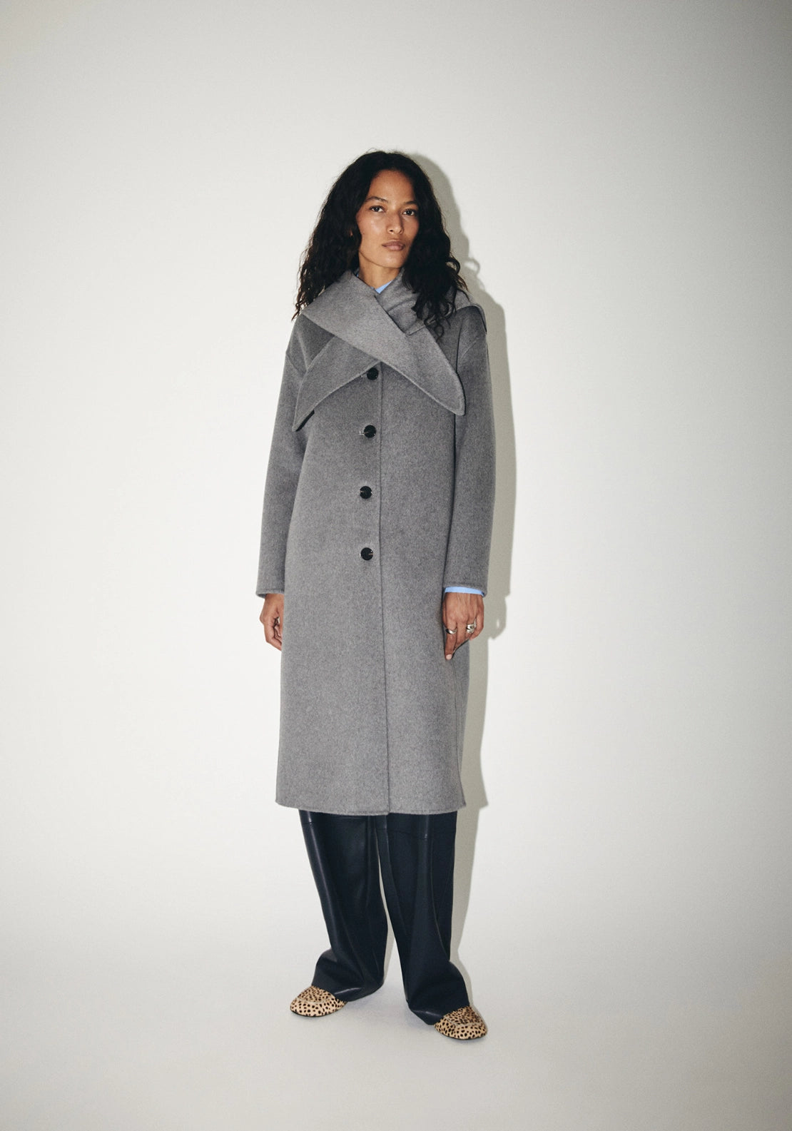 Handmade Scarf Detail Coat - Grey
