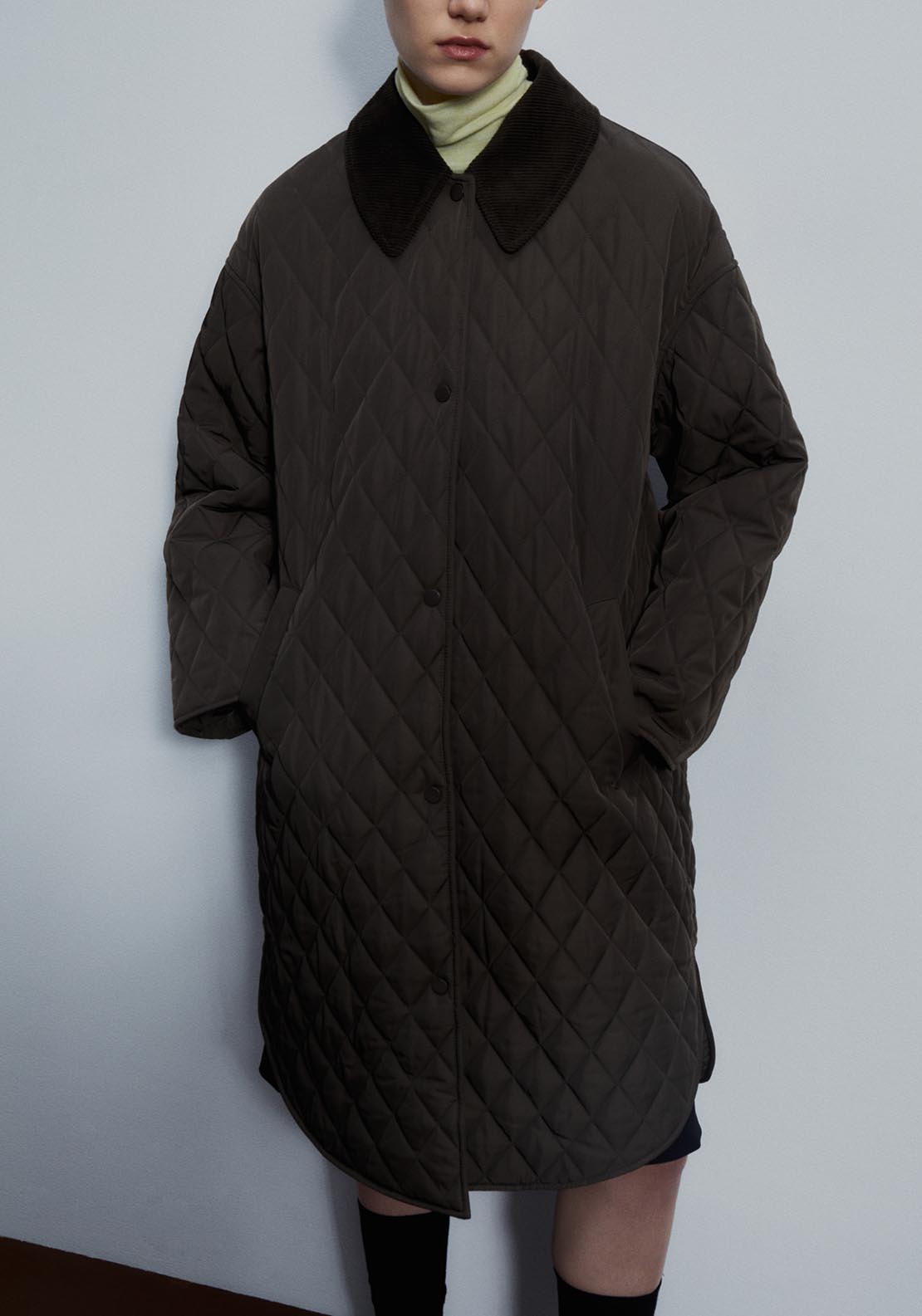 Sfera Ribbed collar quilted coat - Khaki 6 Shaws Department Stores