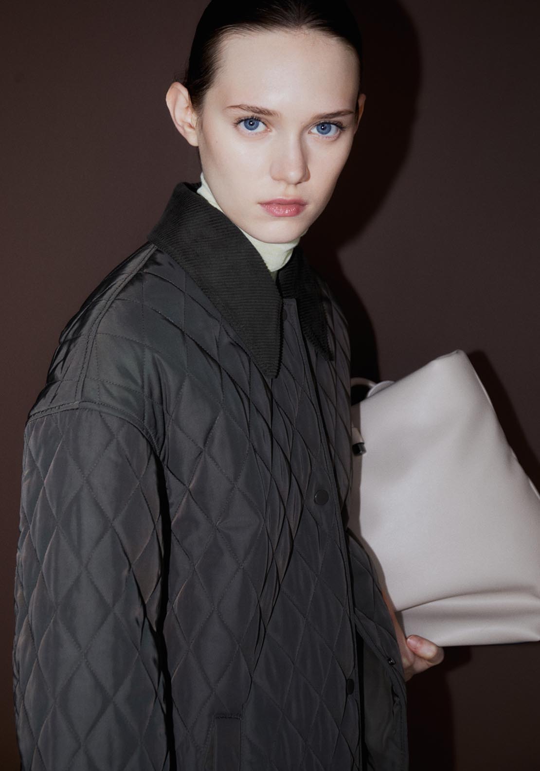 Sfera Ribbed collar quilted coat - Khaki 2 Shaws Department Stores