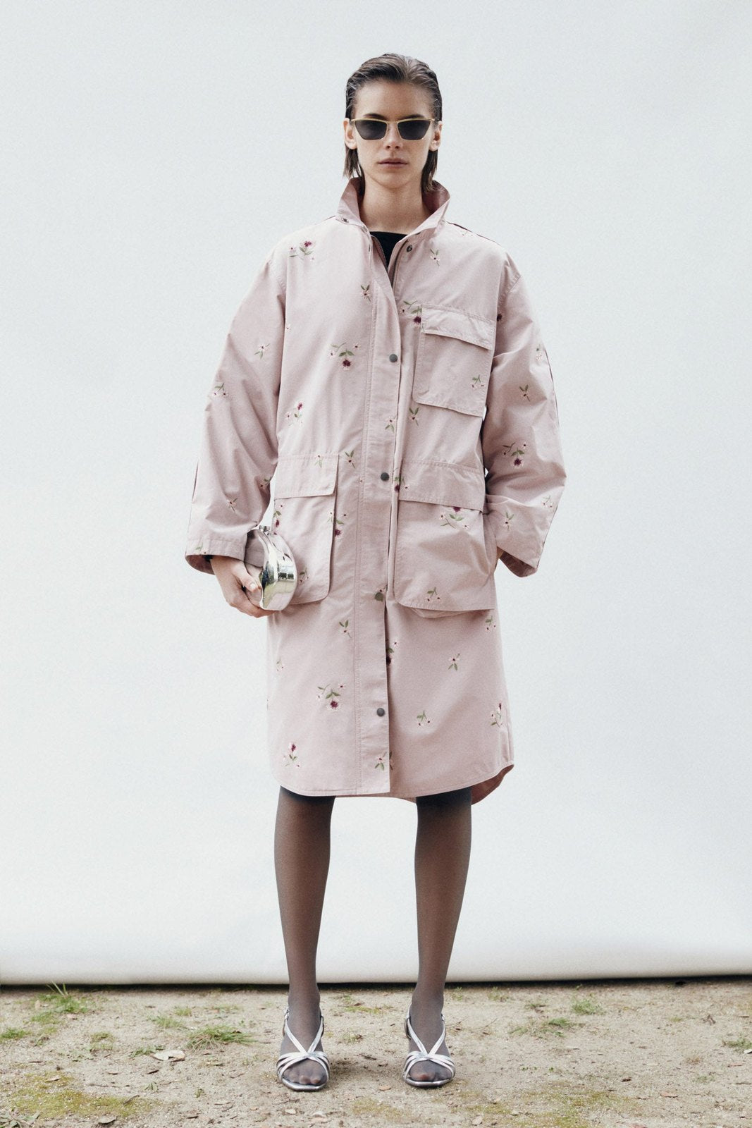 Sfera Embroidered flowers trench coat - Pink Pale 1 Shaws Department Stores