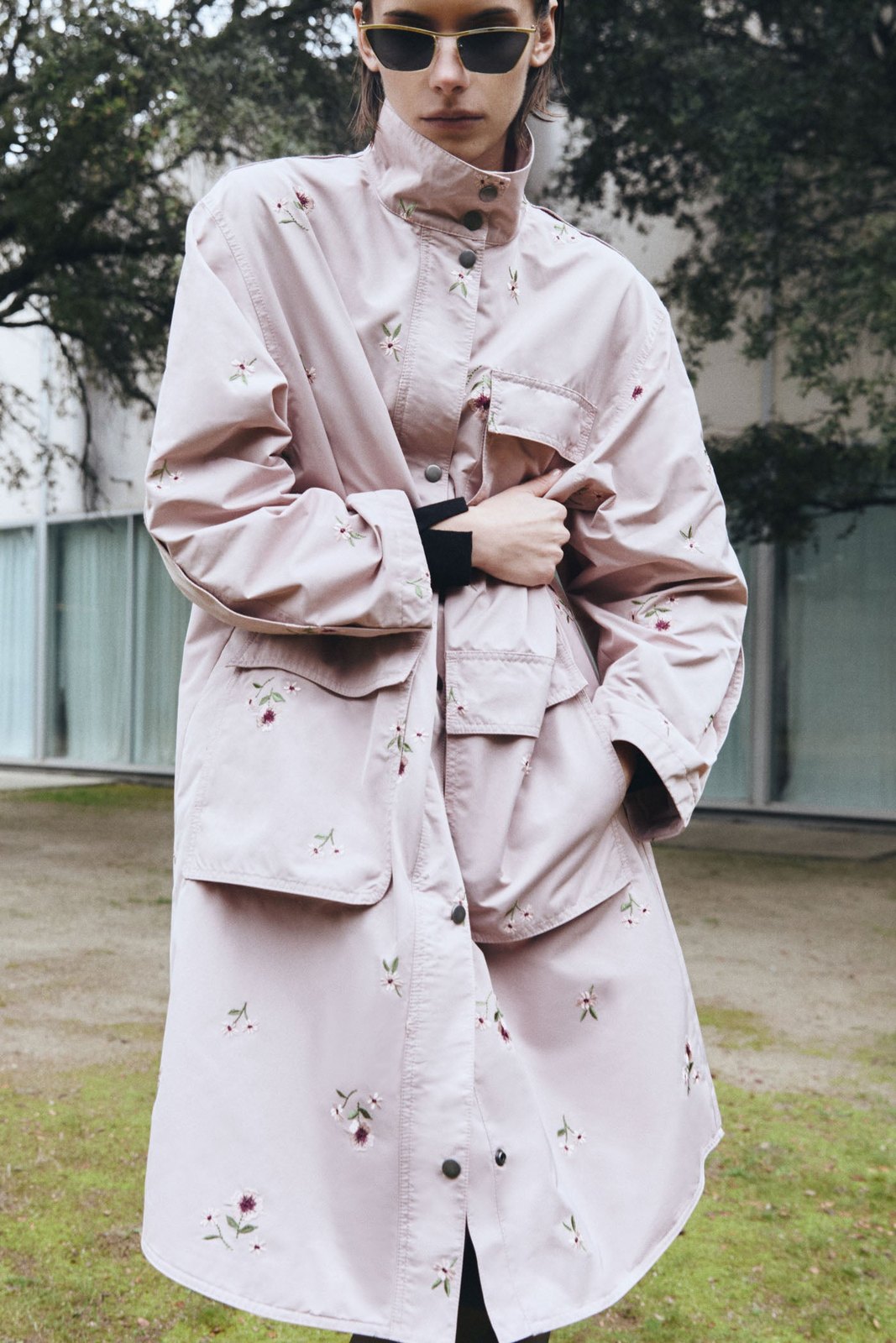 Sfera Embroidered flowers trench coat - Pink Pale 2 Shaws Department Stores