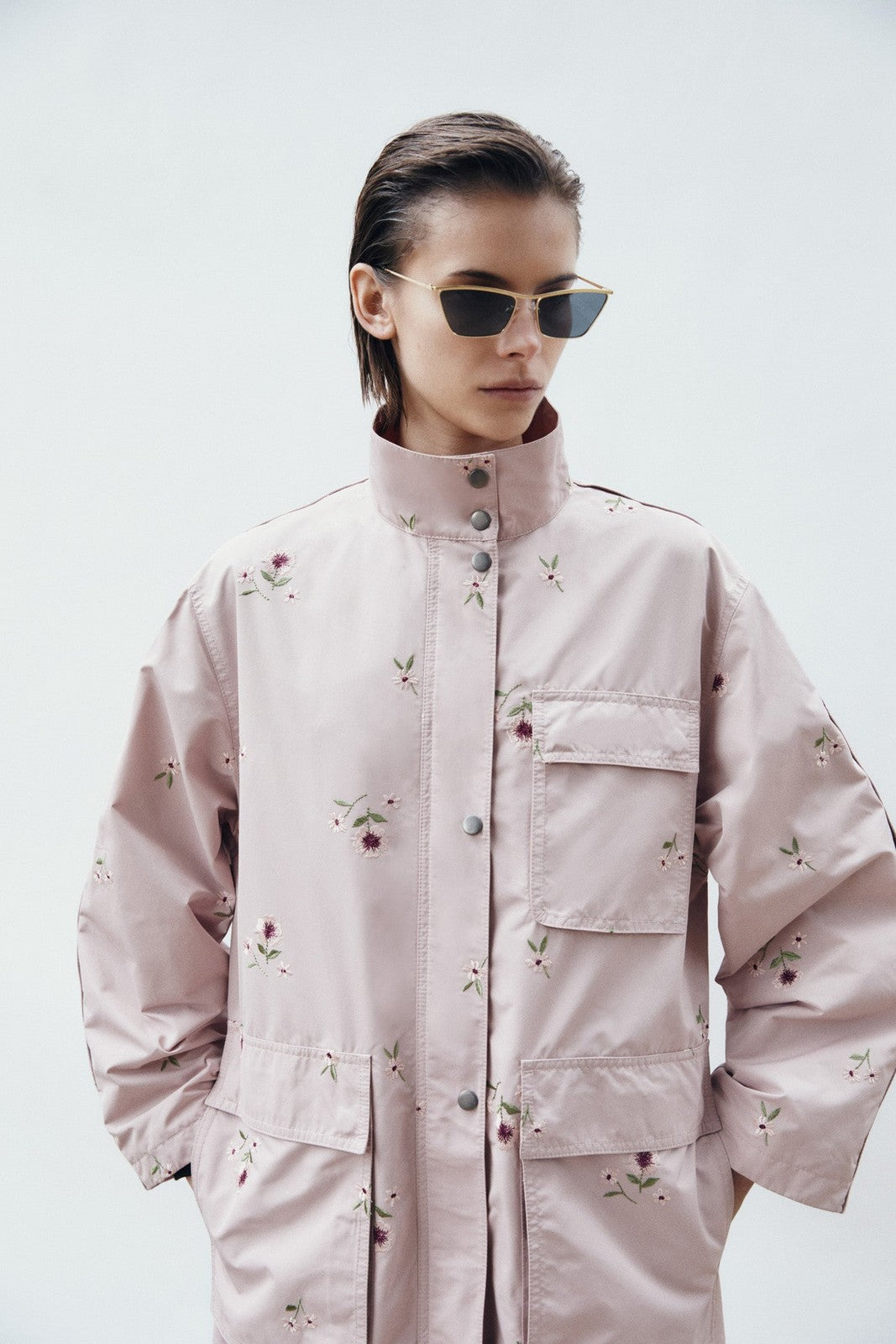 Sfera Embroidered flowers trench coat - Pink Pale 5 Shaws Department Stores