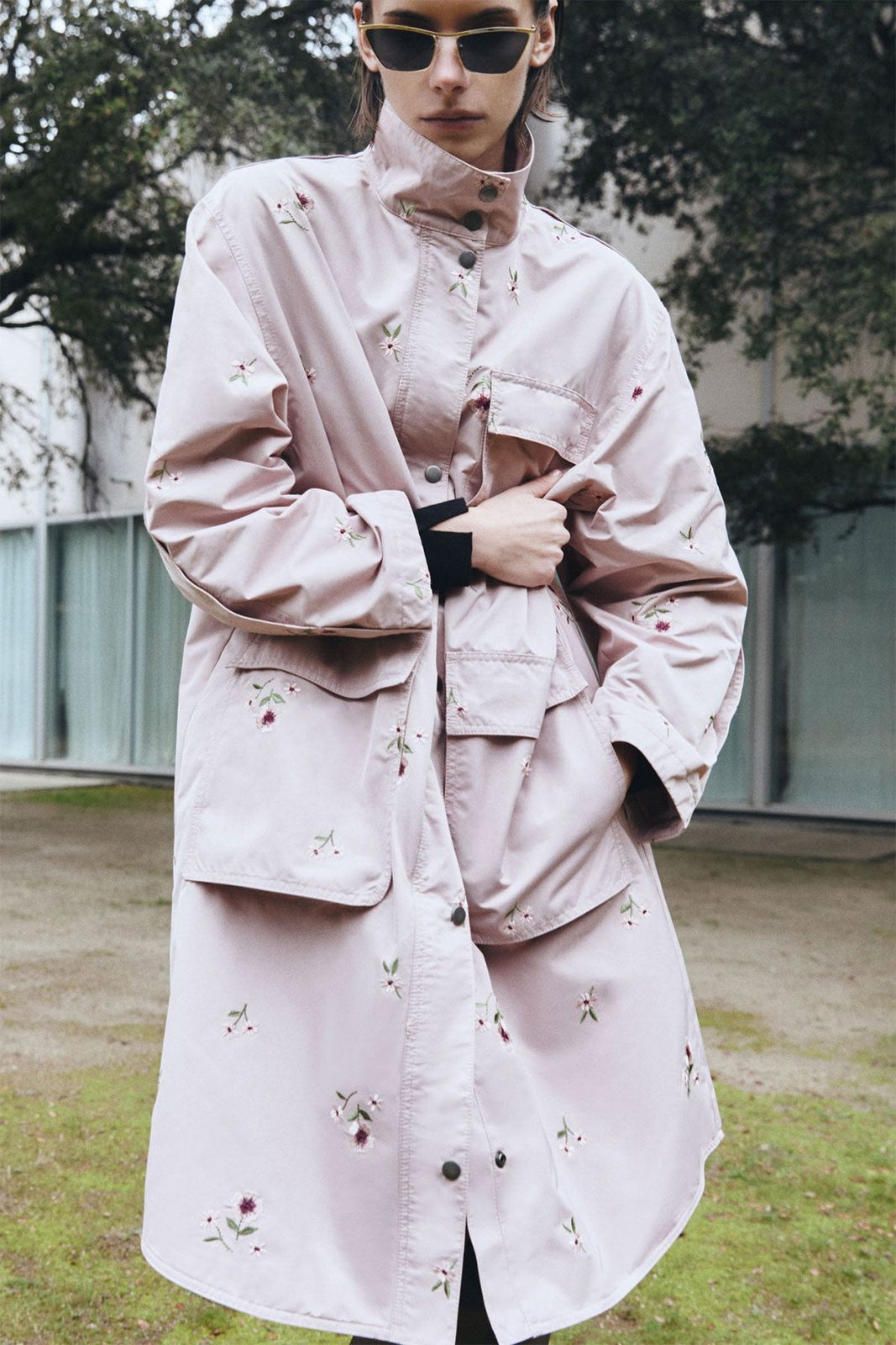 Sfera Embroidered flowers trench coat - Pink Pale 9 Shaws Department Stores