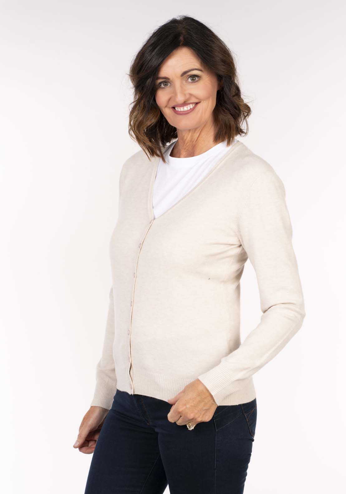 Tea Lane Basic Cardigan - Beige Marl 2 Shaws Department Stores
