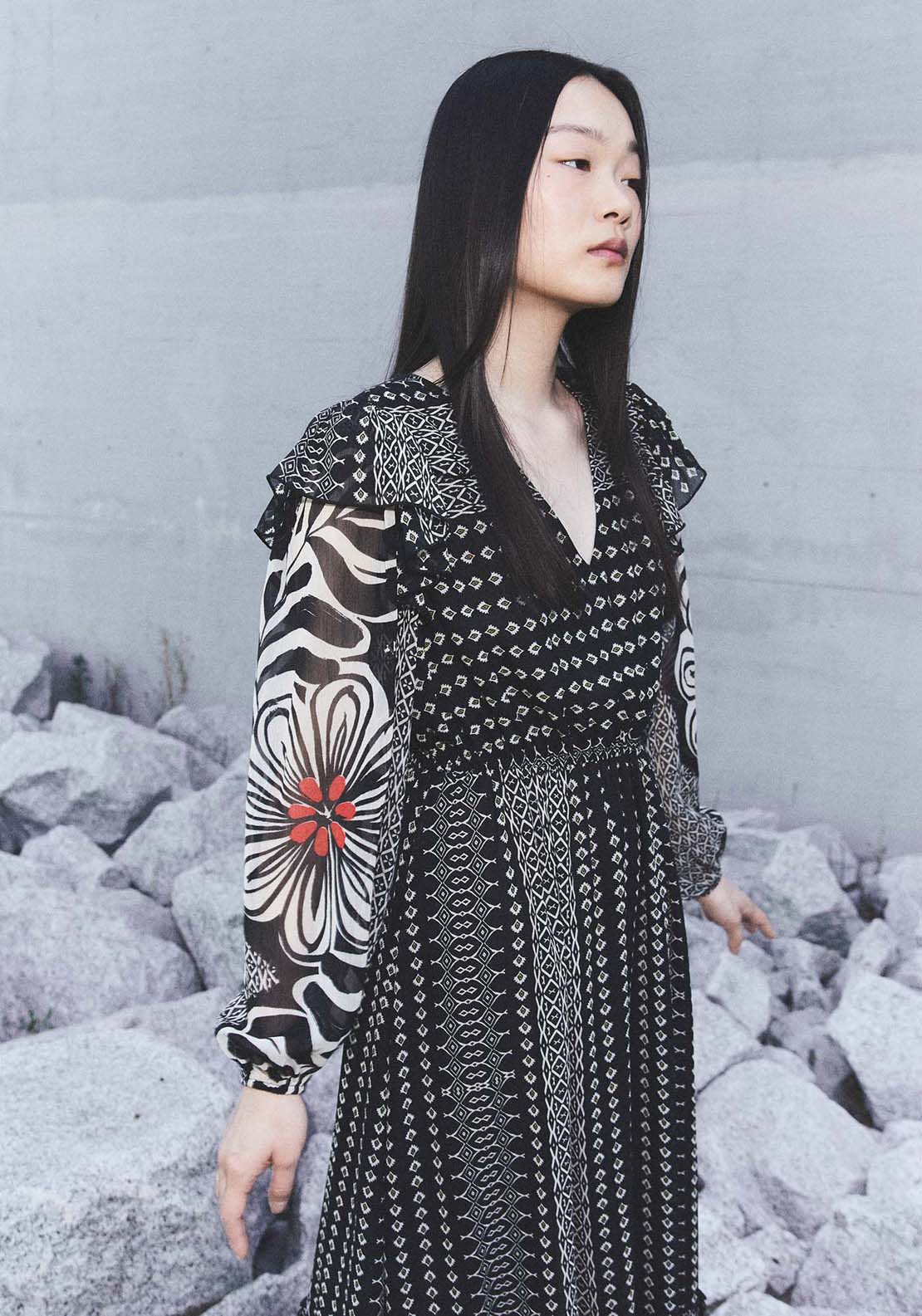 Sfera Geometric print dress - Black 3 Shaws Department Stores