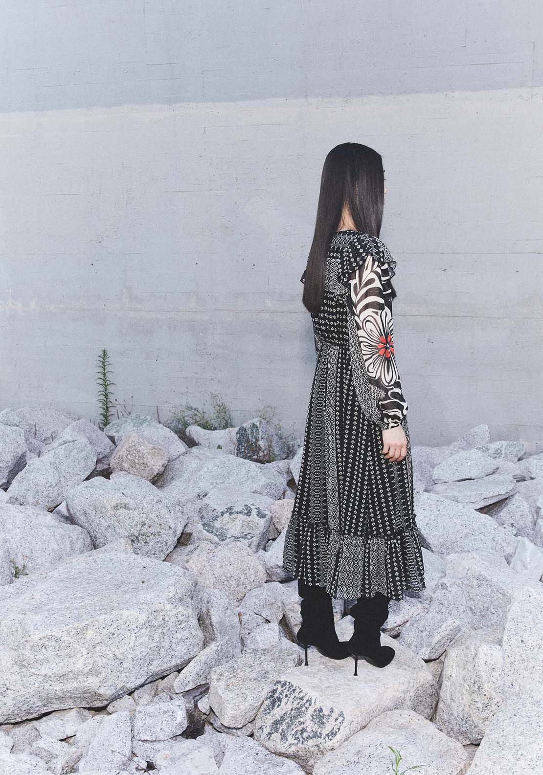 Sfera Geometric print dress - Black 2 Shaws Department Stores