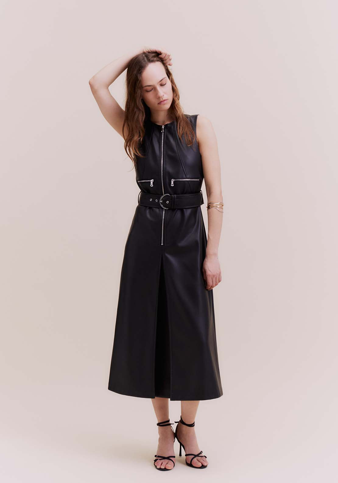 Sfera Faux leather midi dress - Black 1 Shaws Department Stores