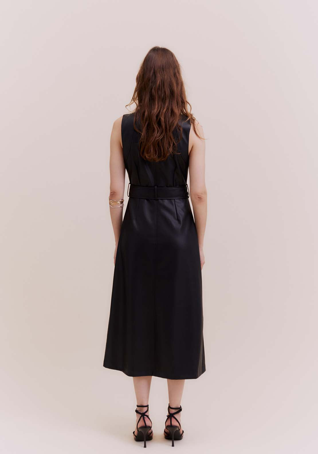 Sfera Faux leather midi dress - Black 3 Shaws Department Stores