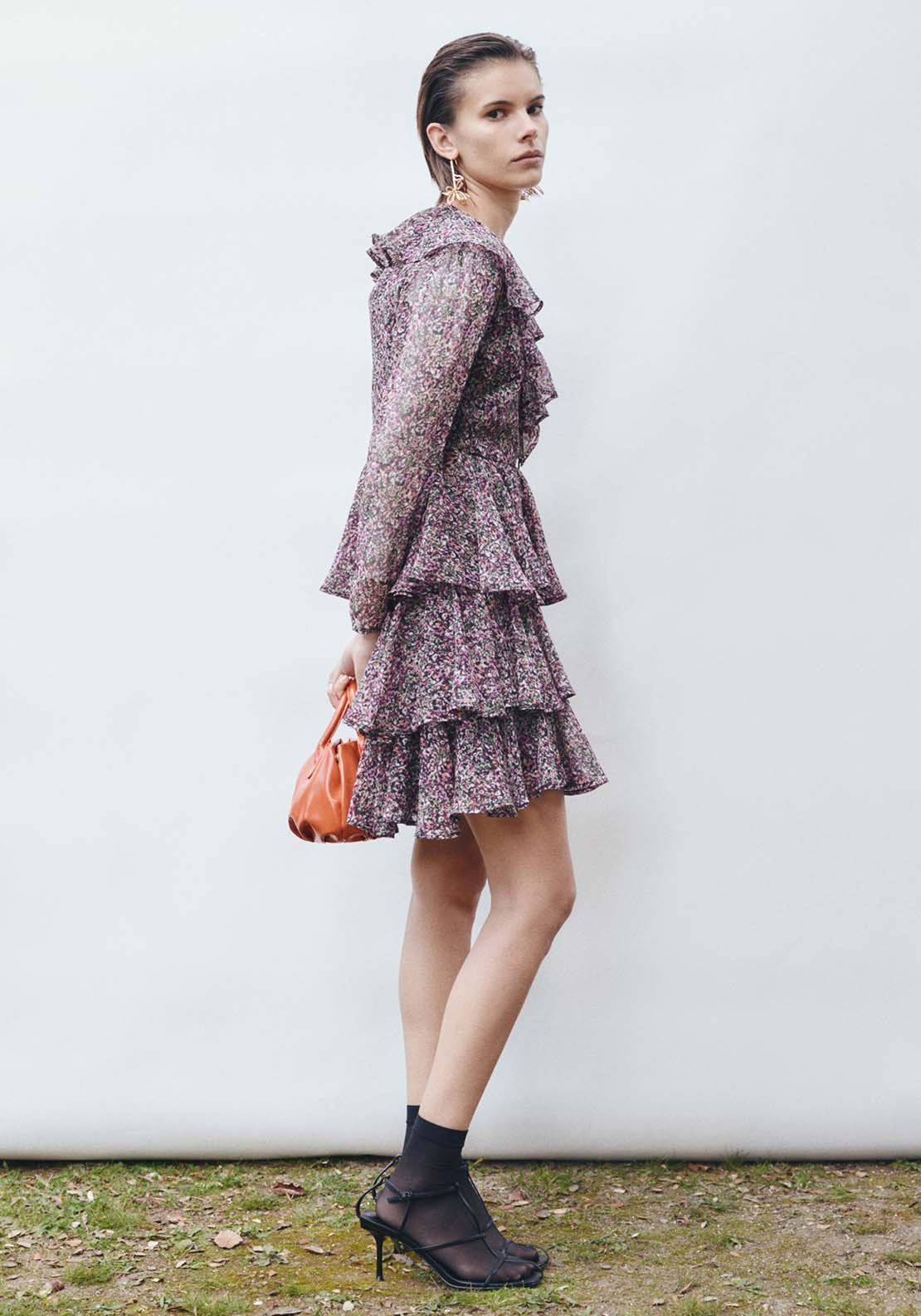 Sfera Long Sleeve Short Dress With Ruffels - Print Neg 2 Shaws Department Stores