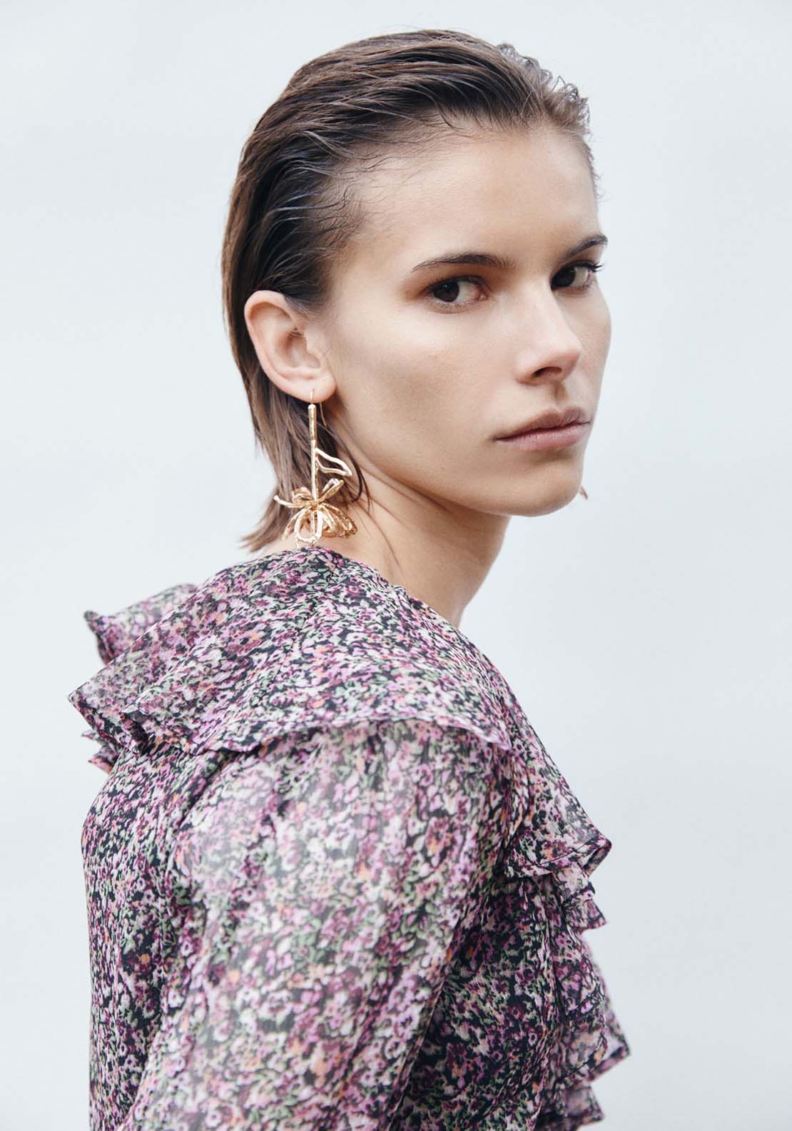 Sfera Long Sleeve Short Dress With Ruffels - Print Neg 5 Shaws Department Stores