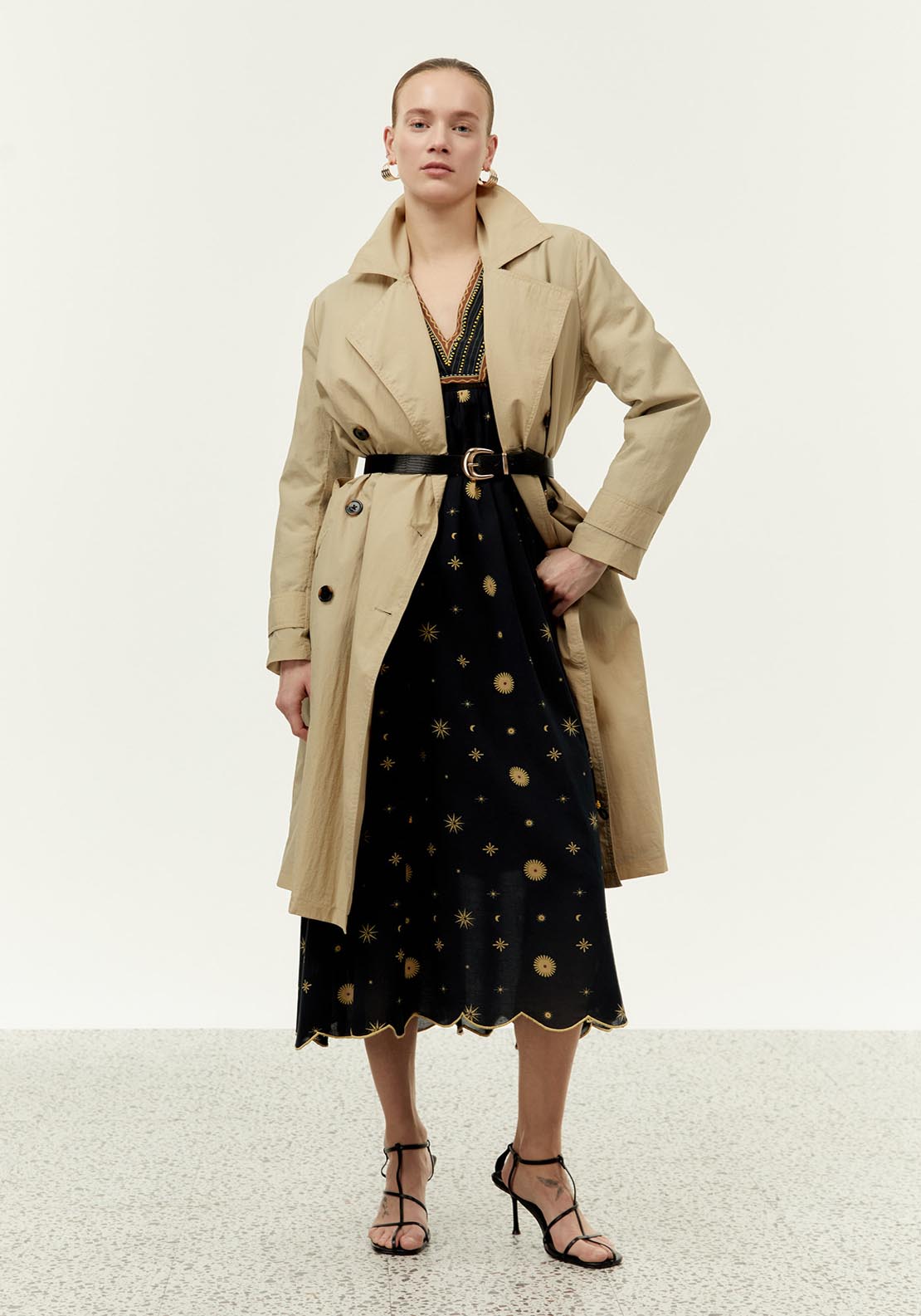 Sfera Long printed dress - Print Green 1 Shaws Department Stores