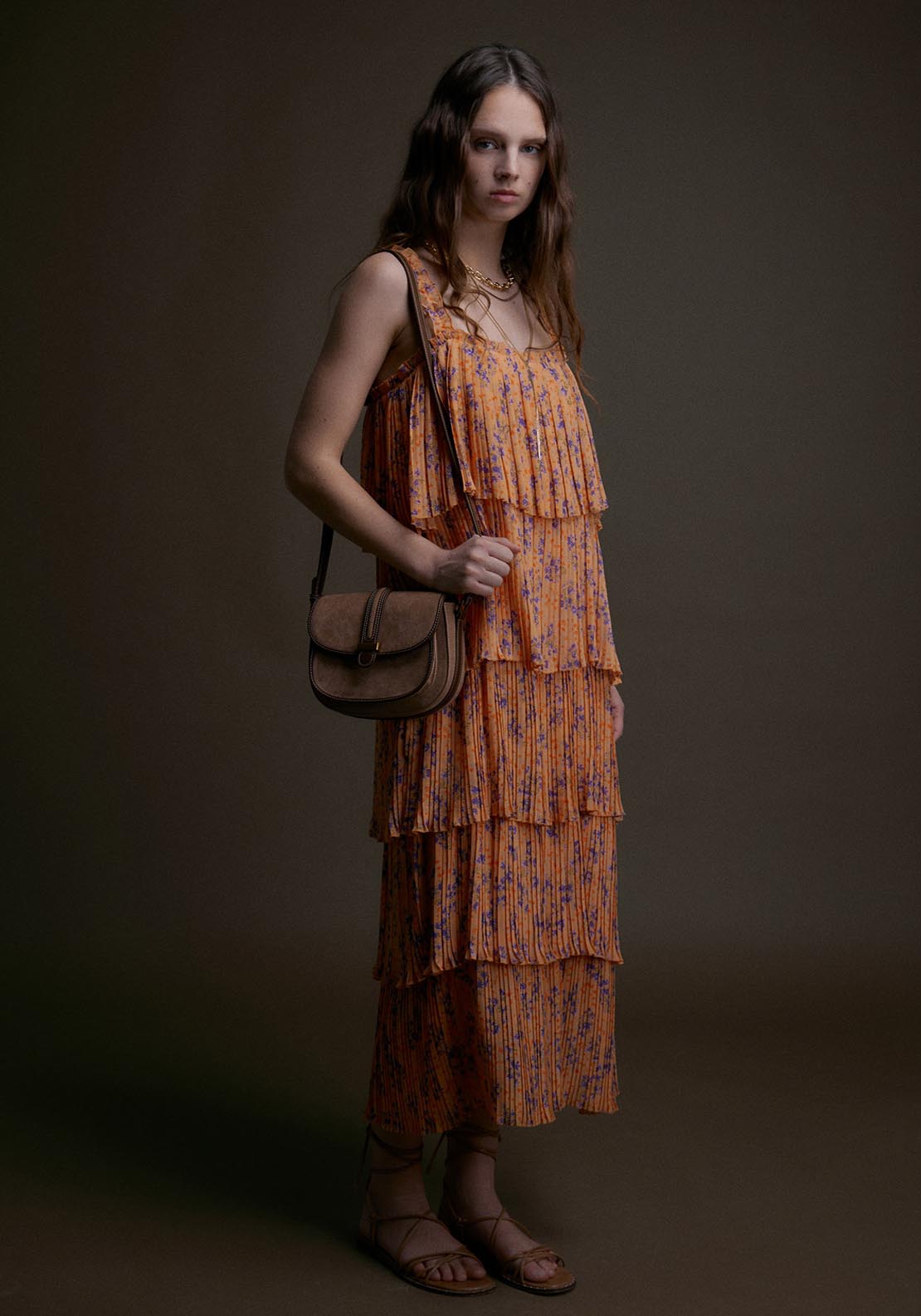 Sfera Sleeveless Layered Ruffle Dress - Pink Print 1 Shaws Department Stores