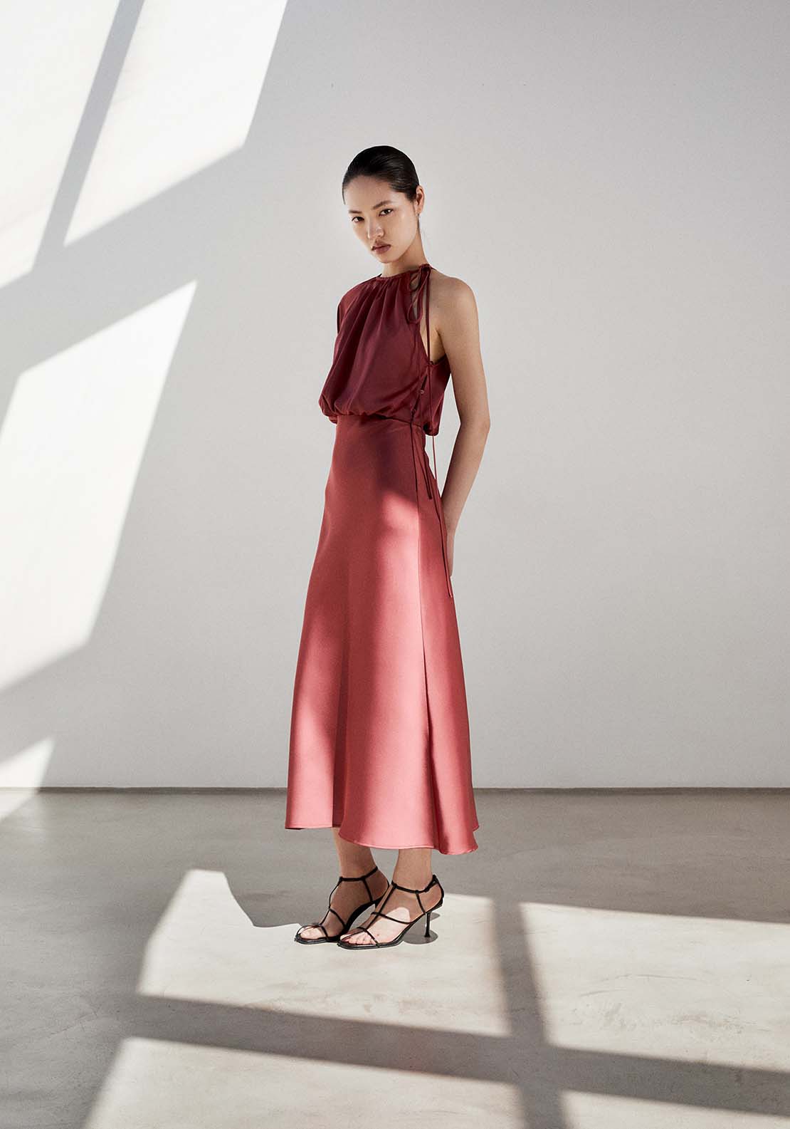 Sfera Plain Asymmetrical Dress - Plum 1 Shaws Department Stores
