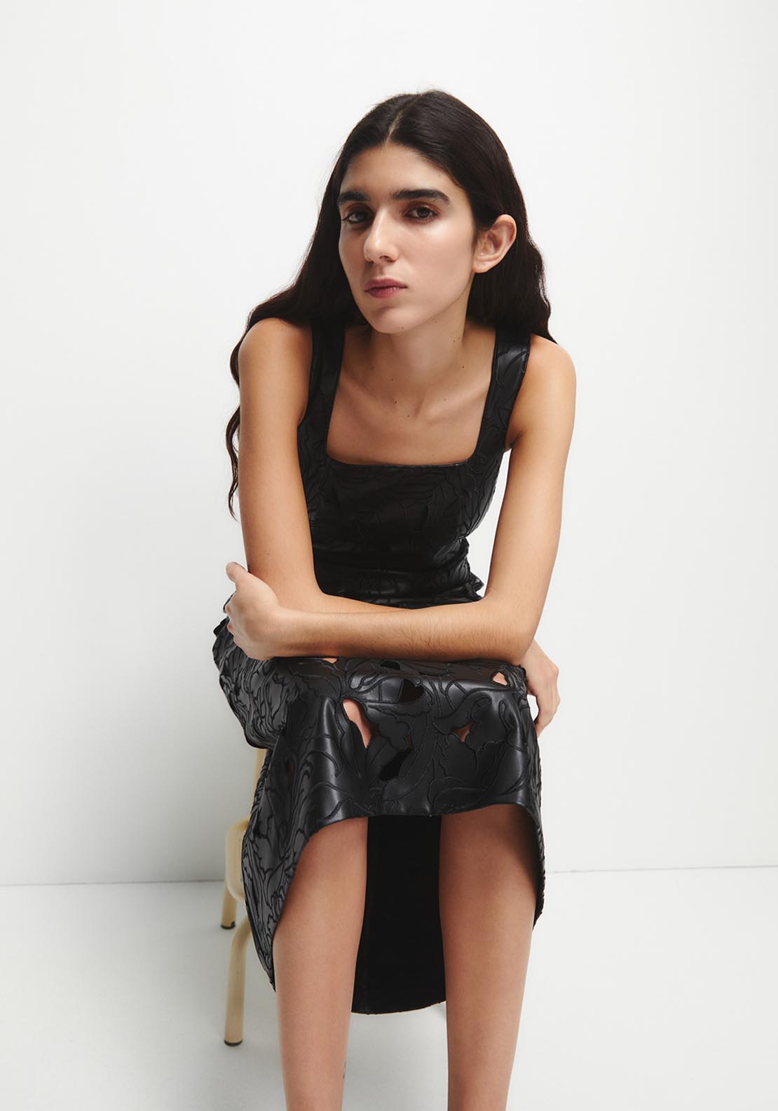 Perforated Sleeveless Dress - Black