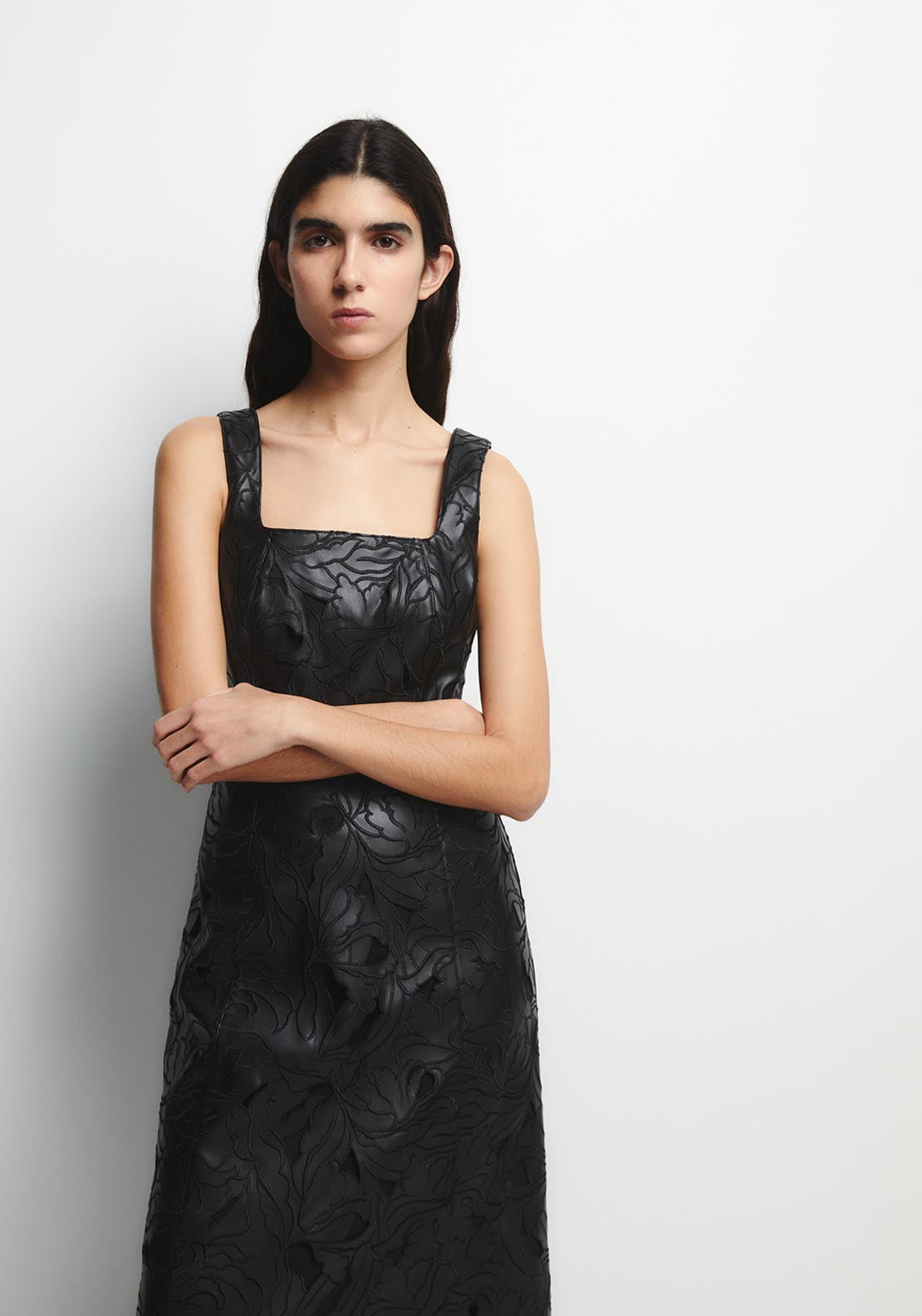 Perforated Sleeveless Dress - Black