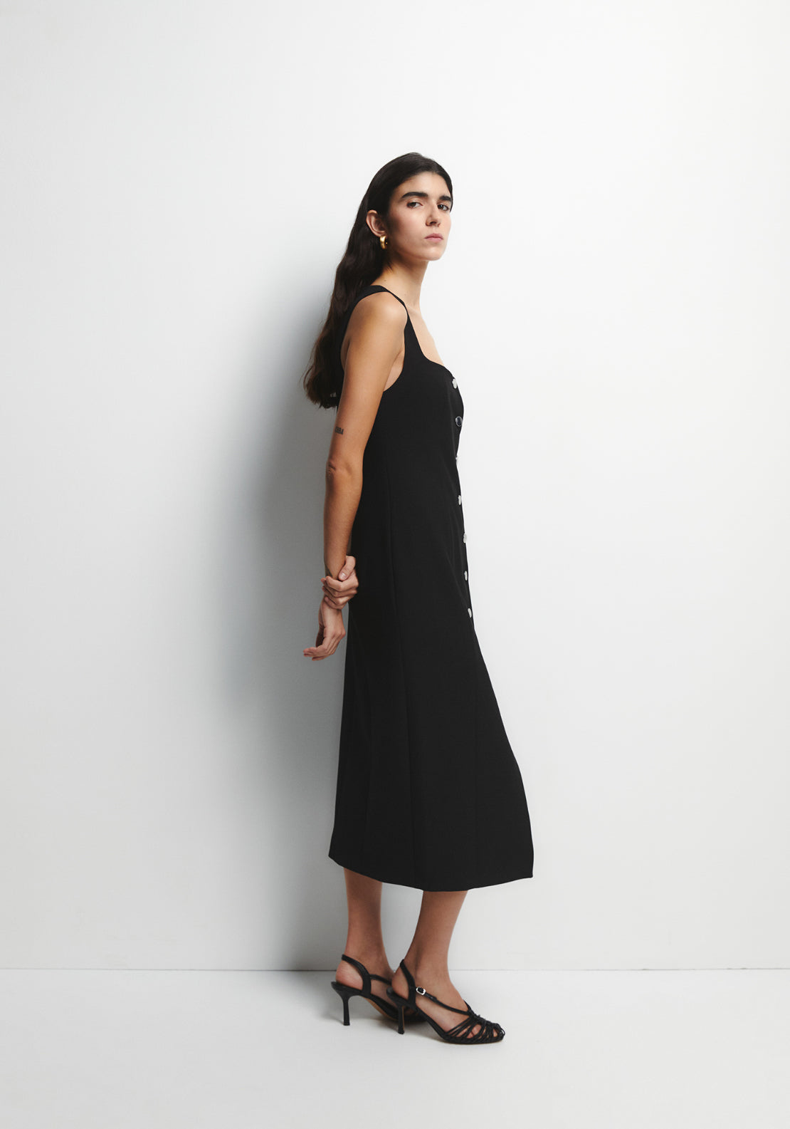Buttons Midi Dress - Black