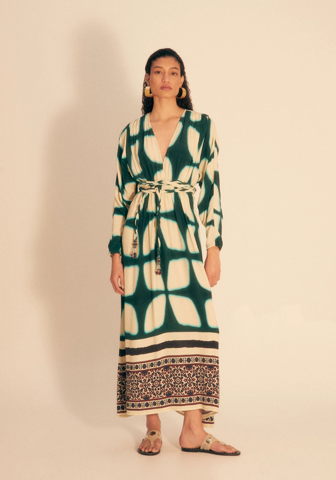 Braided Belt Dress - White/green