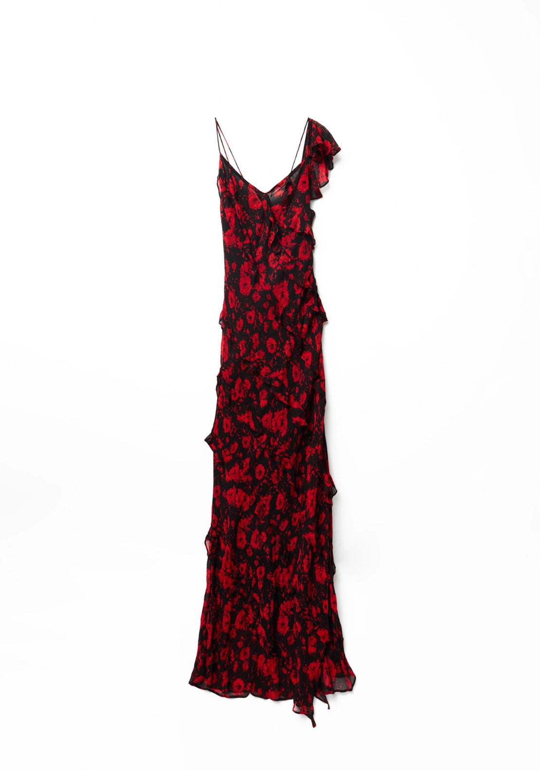 Printed Ruffle Dress - Red