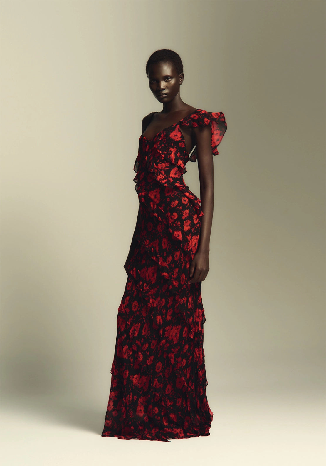 Printed Ruffle Dress - Red
