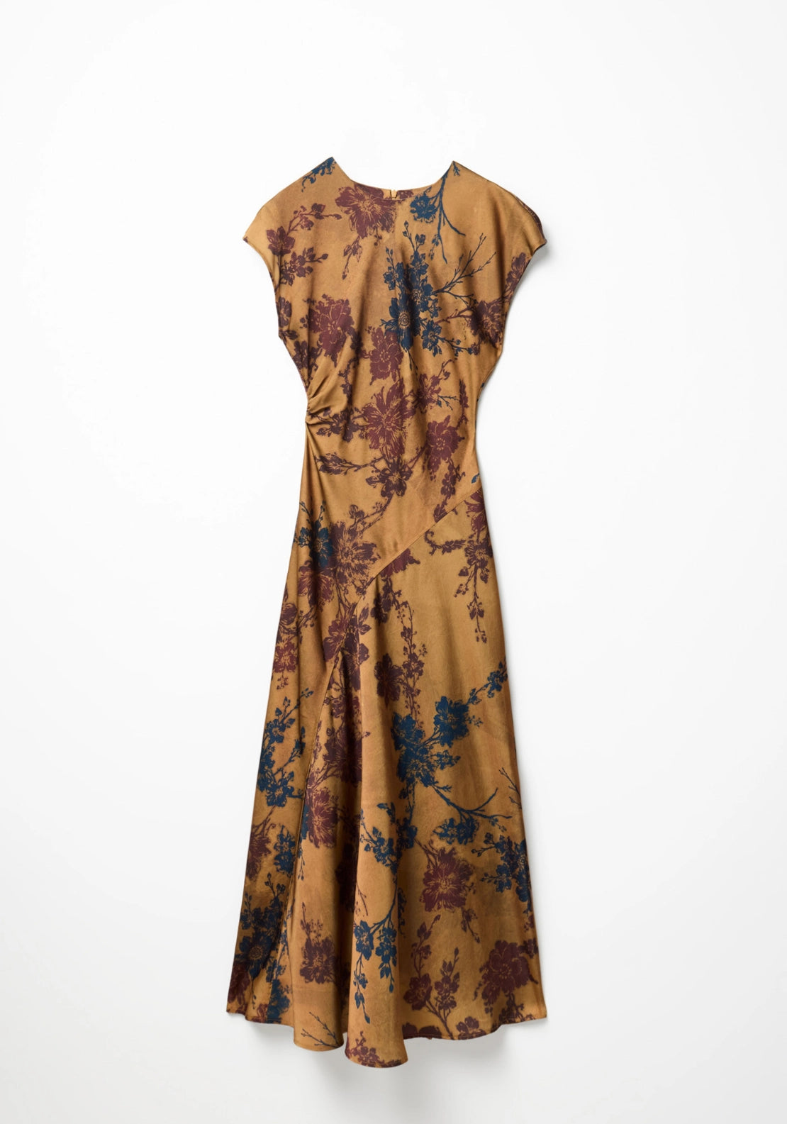 Printed Gathered Dress - Beige