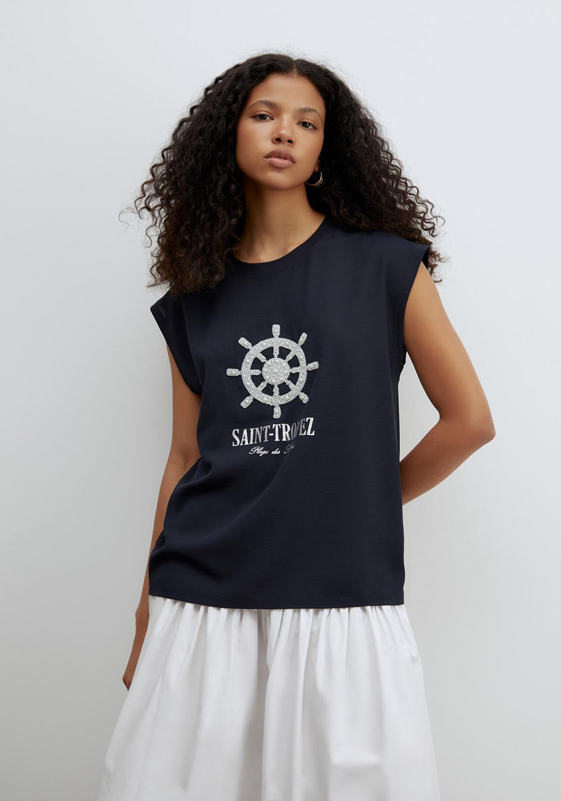 Sfera Pearls T-Shirt - Navy 1 Shaws Department Stores