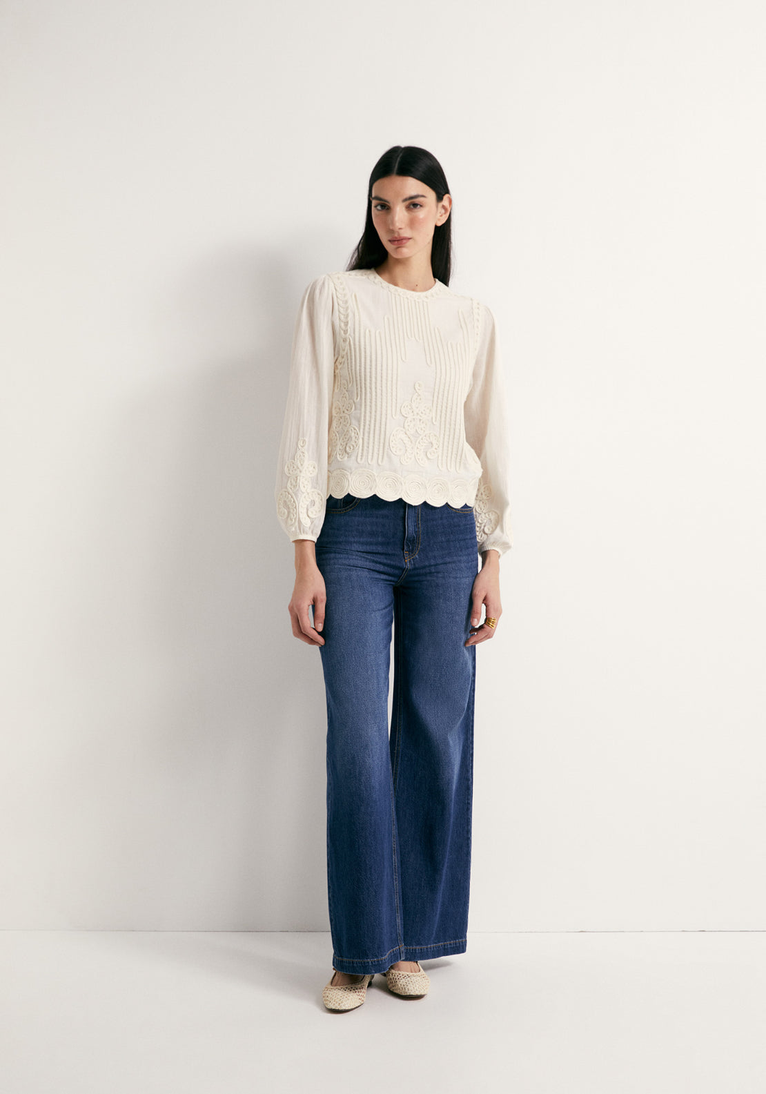 Romantic Style Cotton Top - Cream