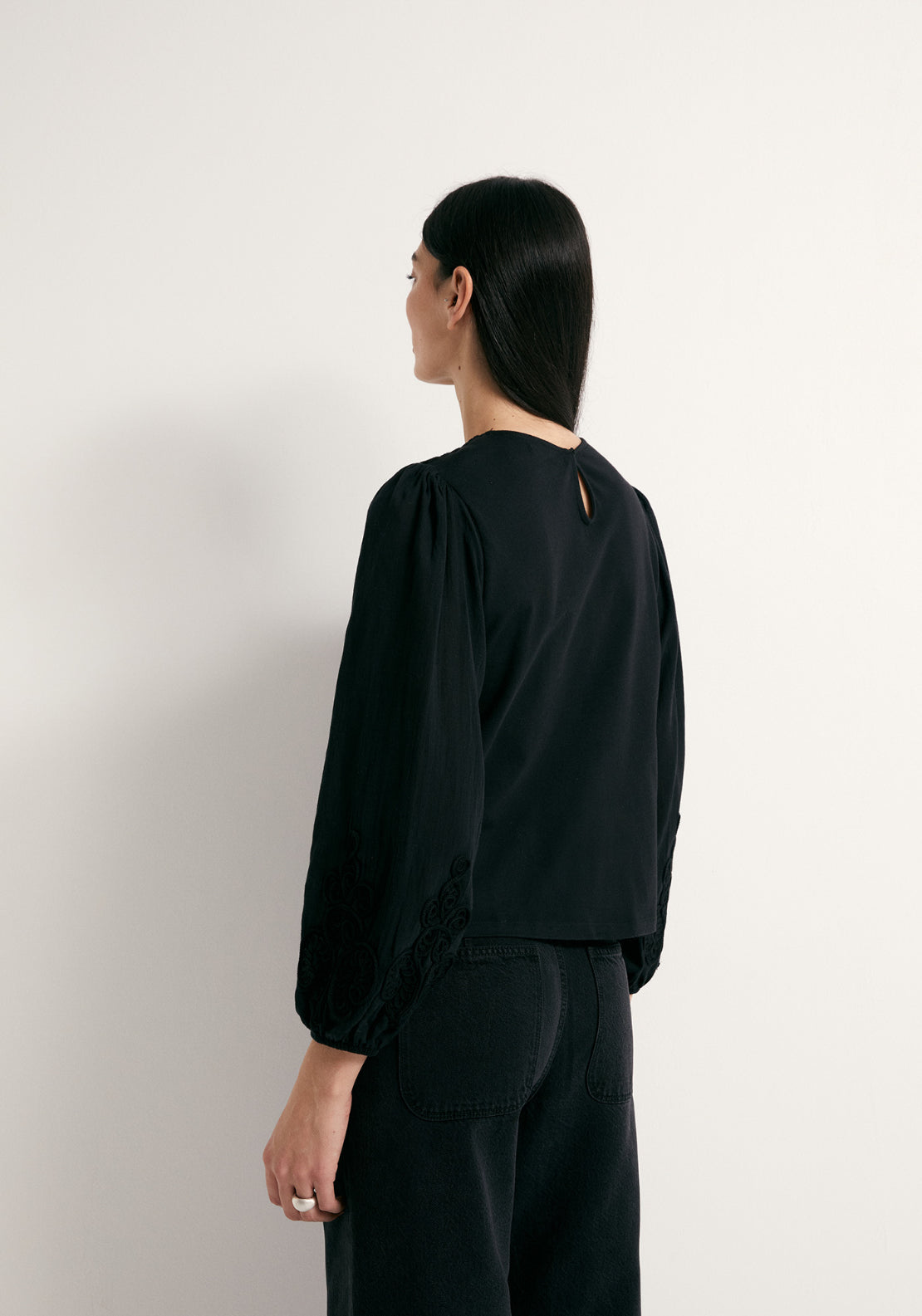 Romantic Style Cotton Top - Black
