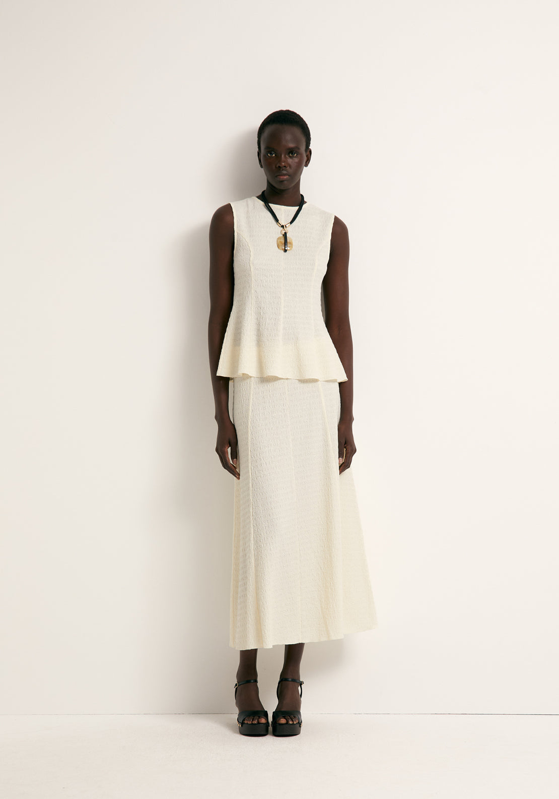 Textured Peplum Top - Cream