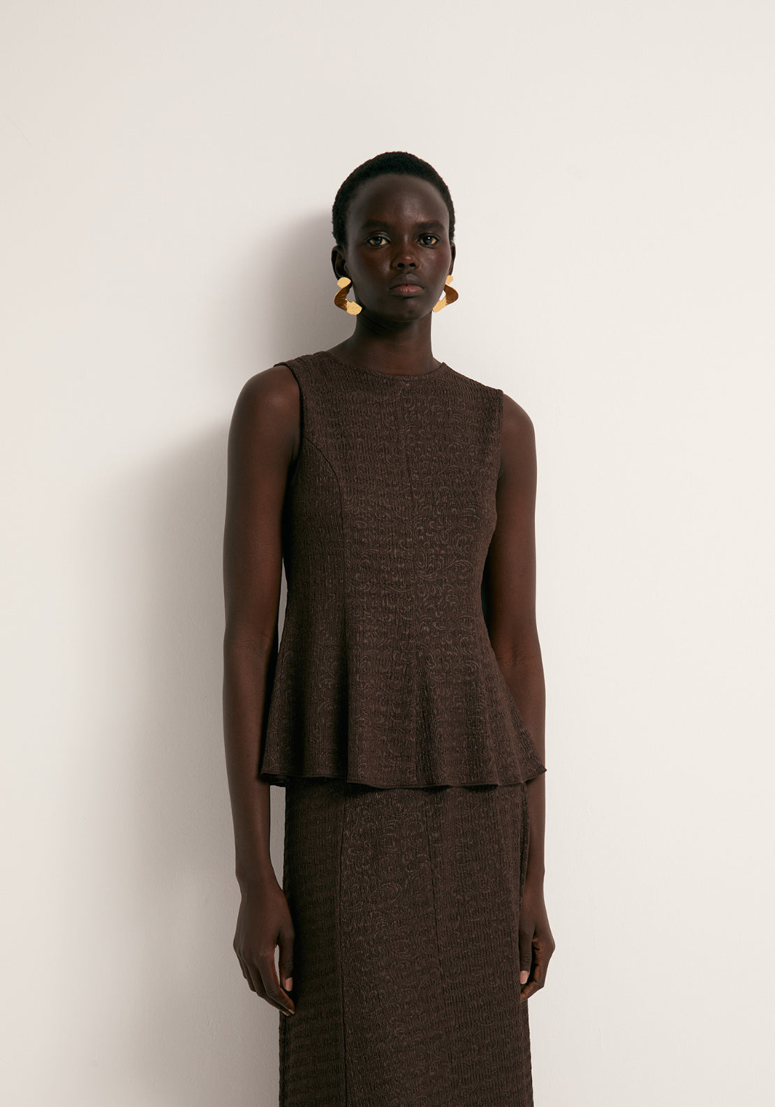 Textured Peplum Top - Brown