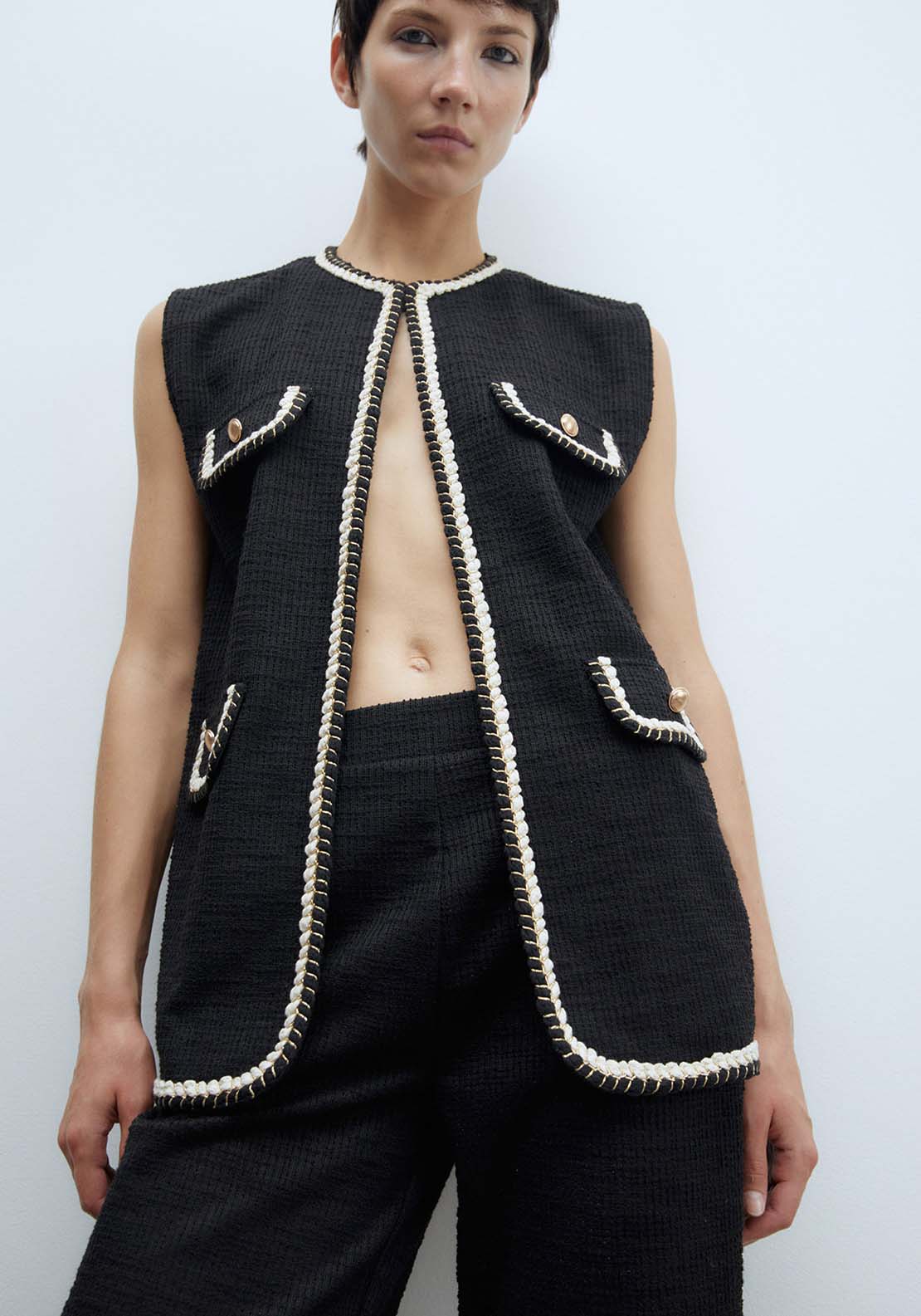 Sfera Textured Waistcoat - Black 1 Shaws Department Stores