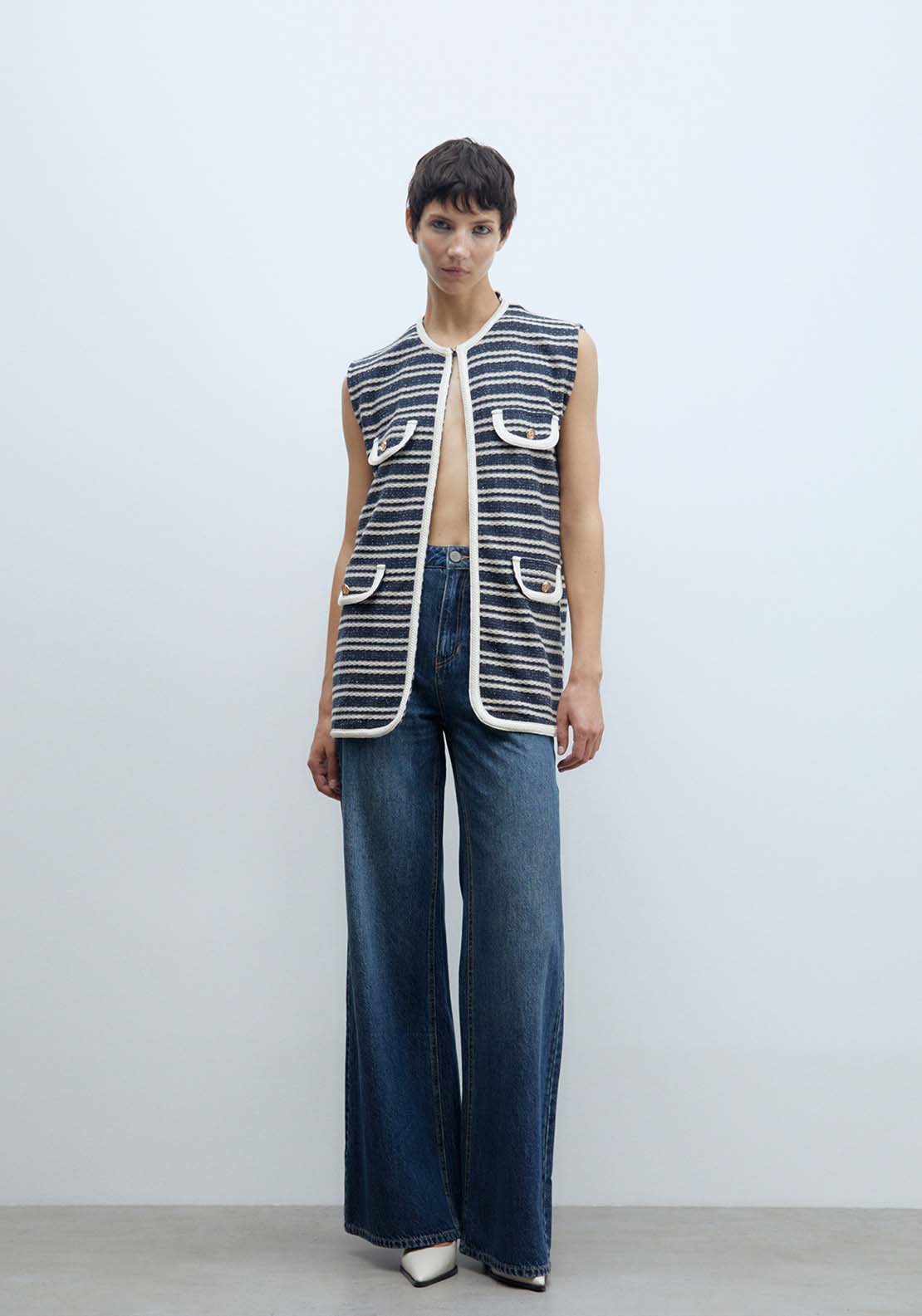 Sfera Textured Waistcoat - Navy 1 Shaws Department Stores
