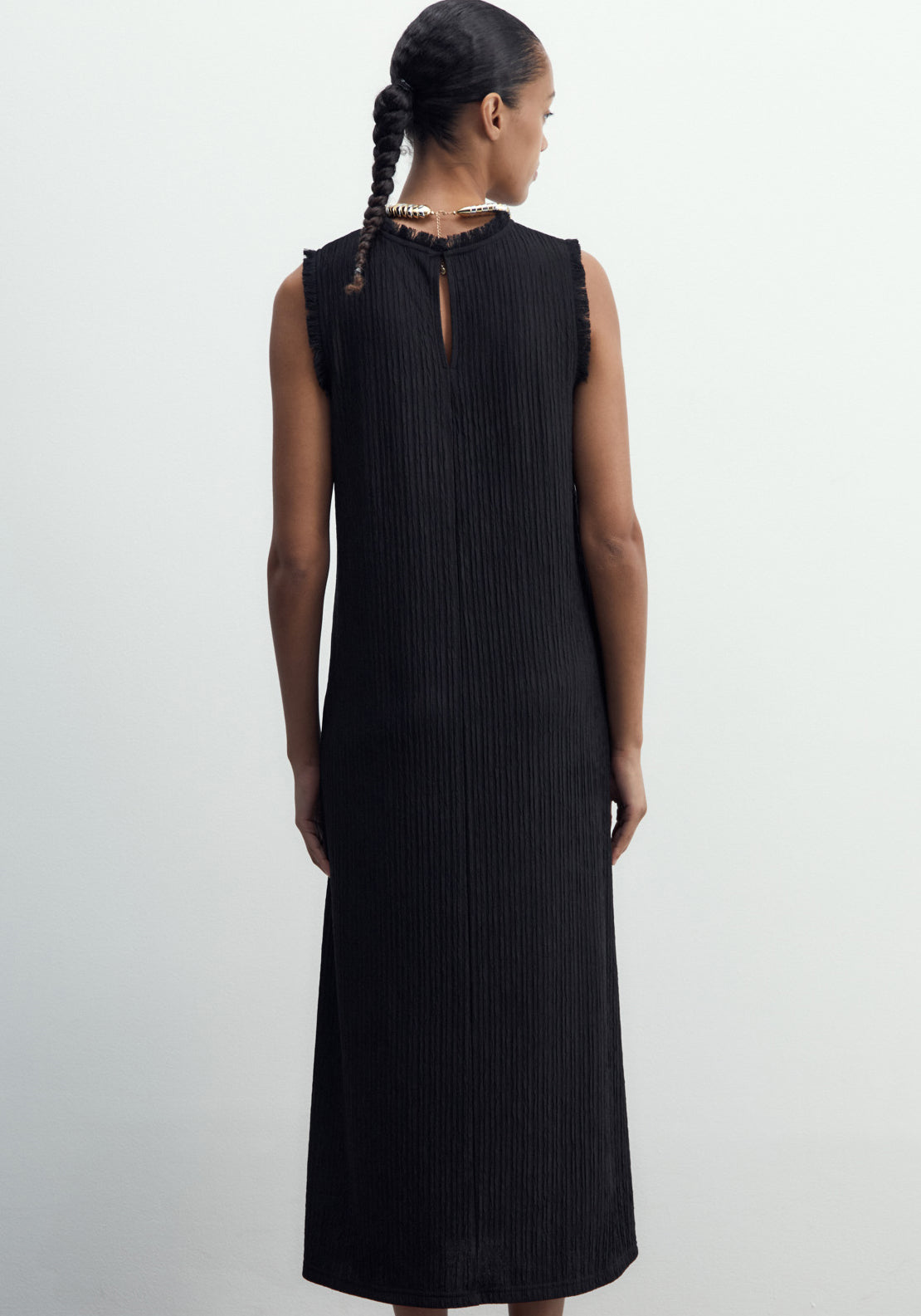Sfera Fringed Midi Dress - Black 5 Shaws Department Stores