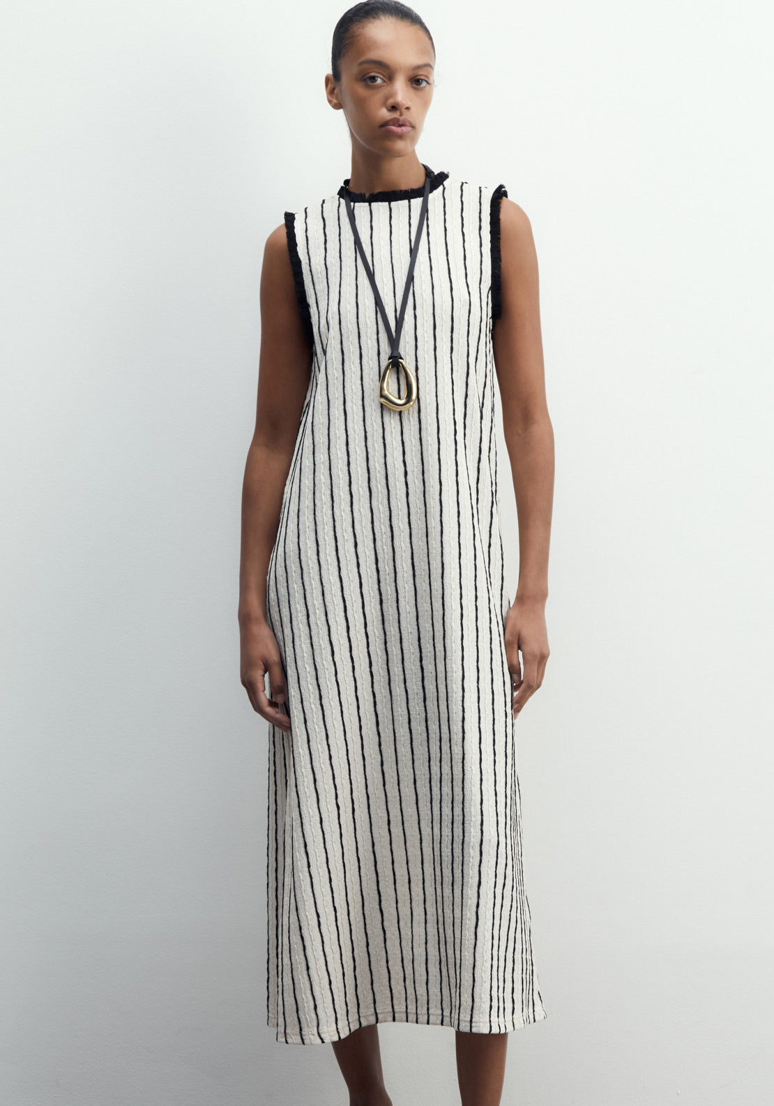 Sfera Fringed Midi Dress - Print Blanc 1 Shaws Department Stores