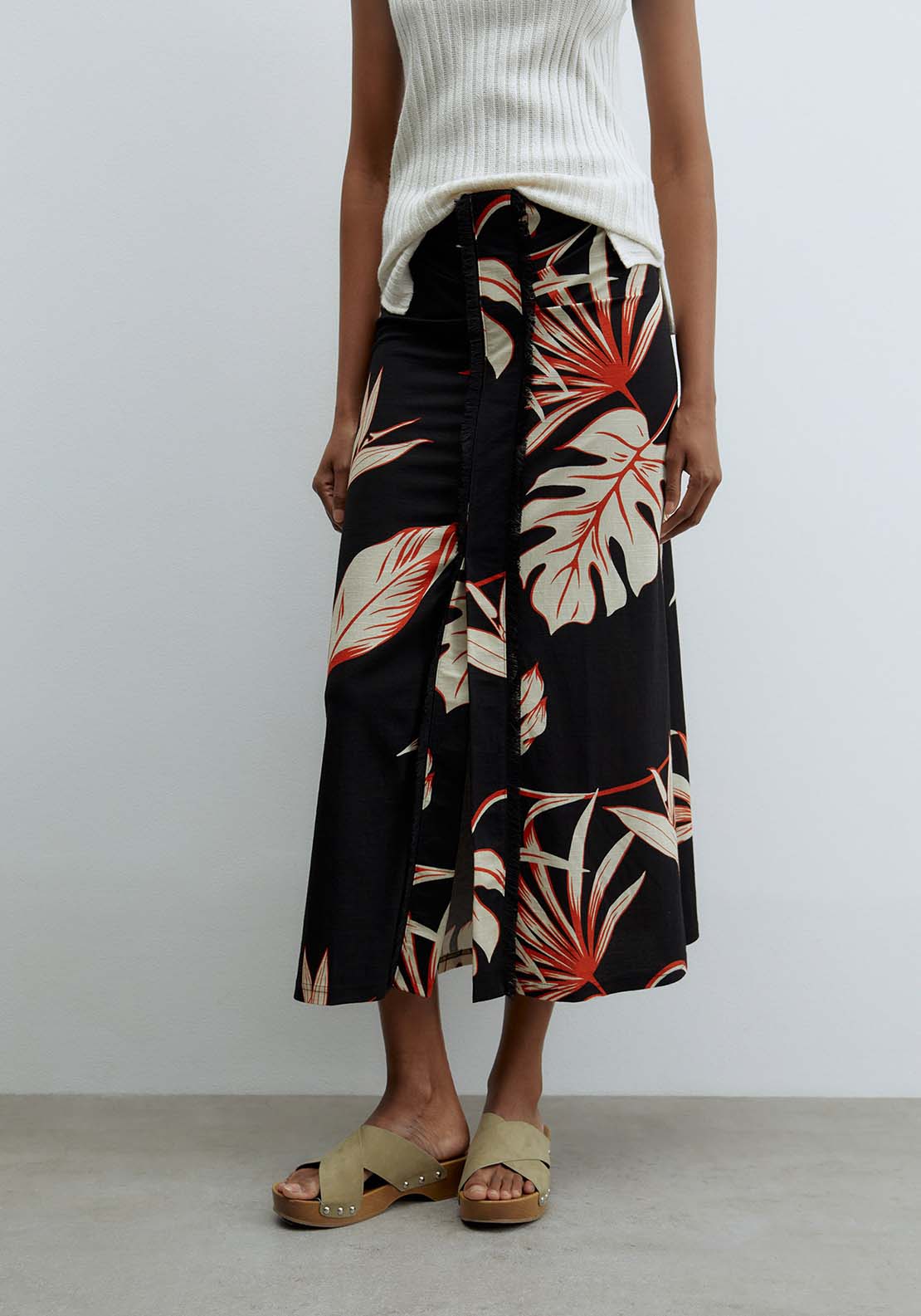 Printed Midi Skirt - Black
