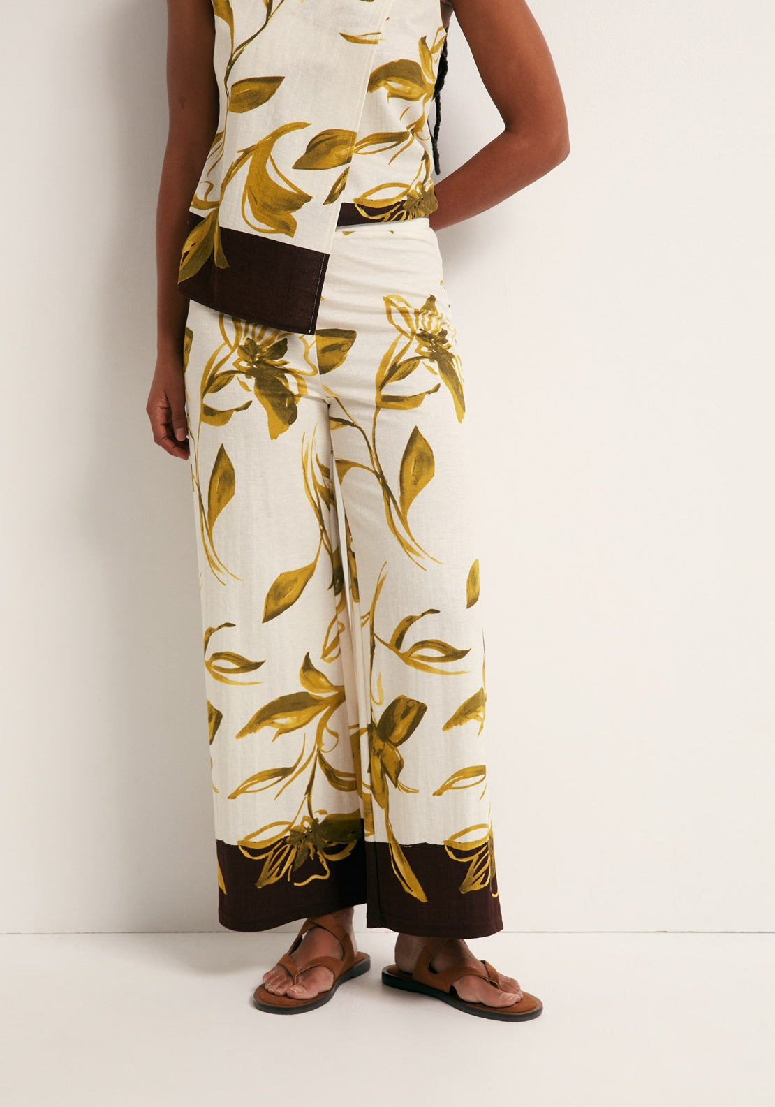 Floral Print Wide Trousers - Green