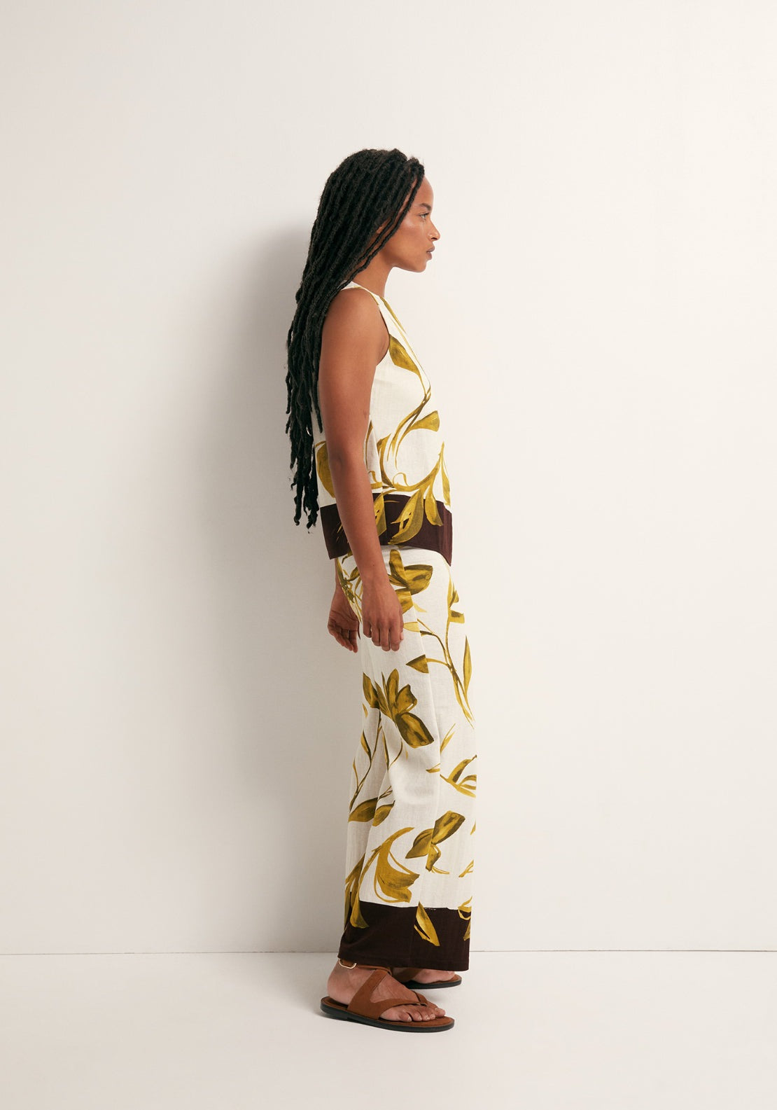 Floral Print Wide Trousers - Green