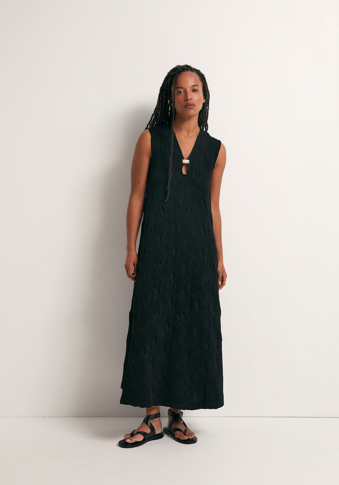 Textured Ornament Dress - Black