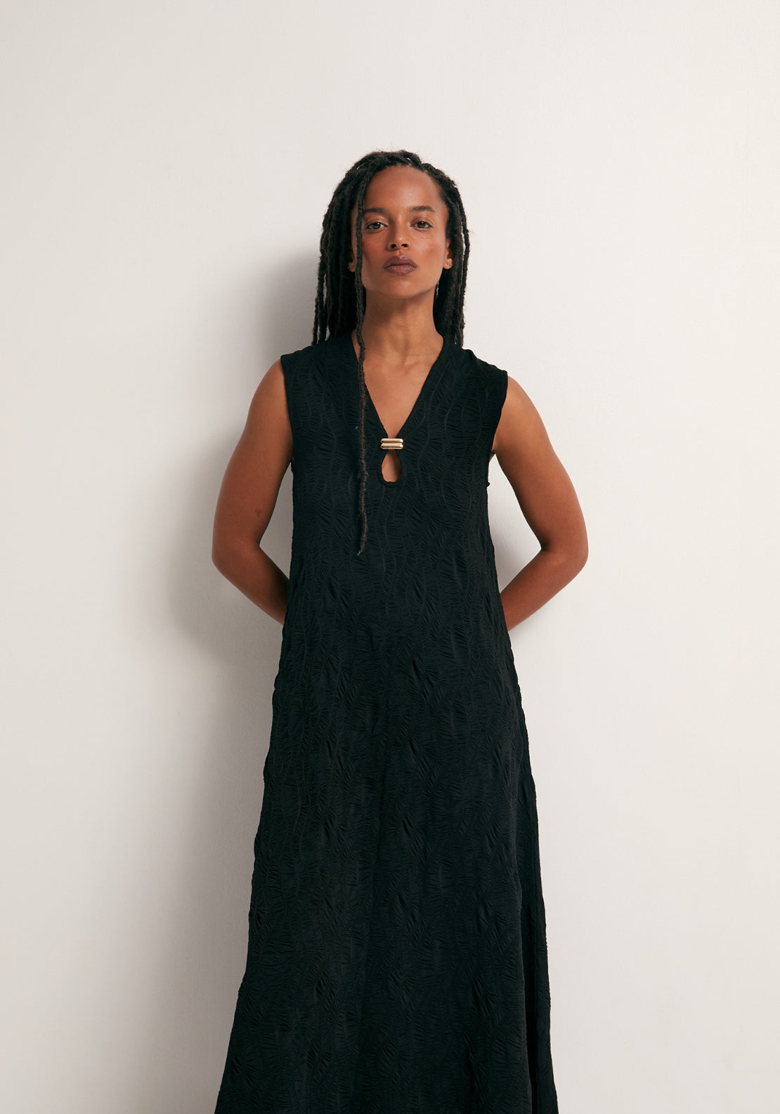 Textured Ornament Dress - Black
