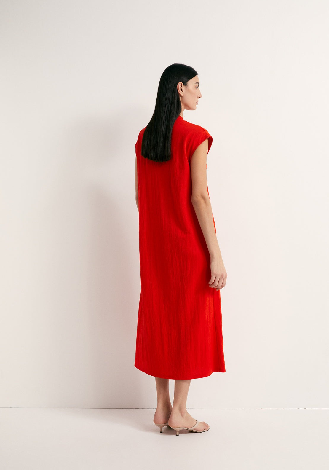 Mid Pleat Loose Dress - Red