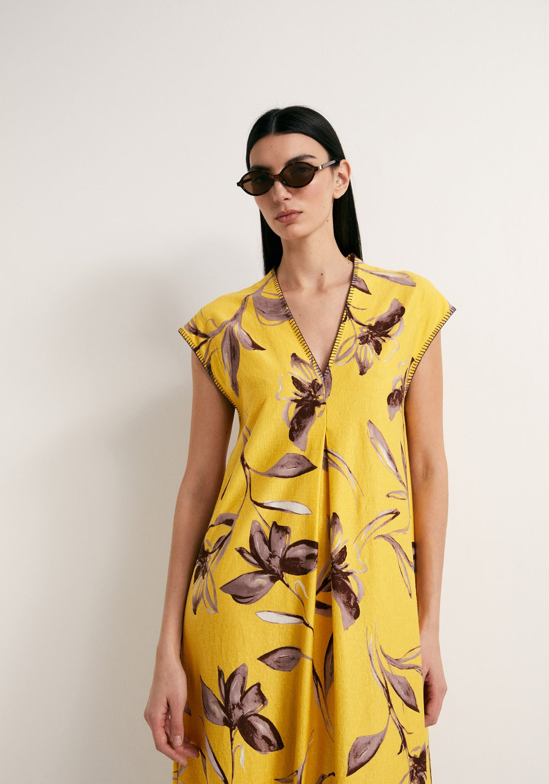 Mid Pleat Loose Dress - Yellow