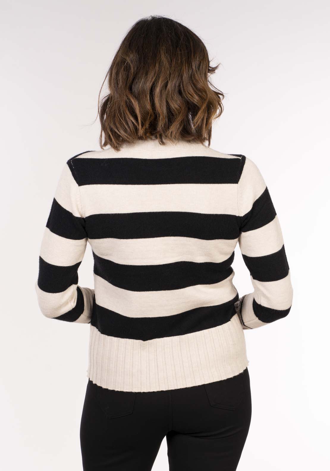 Tea Lane Stripe Turtle Neck Sweater - Beige / Black 5 Shaws Department Stores