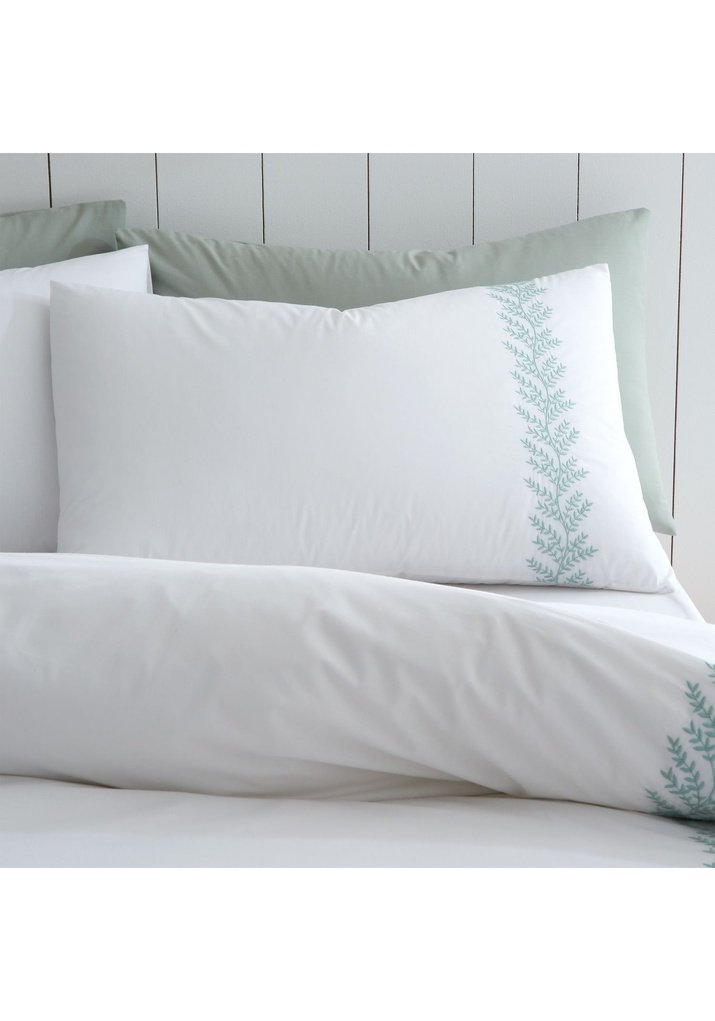 Bianca Embroidery Leaf 180 Thread Count Cotton Duvet Cover Set - White / Green 2 Shaws Department Stores
