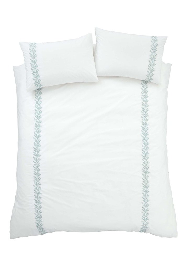 Bianca Embroidery Leaf 180 Thread Count Cotton Duvet Cover Set - White / Green 4 Shaws Department Stores