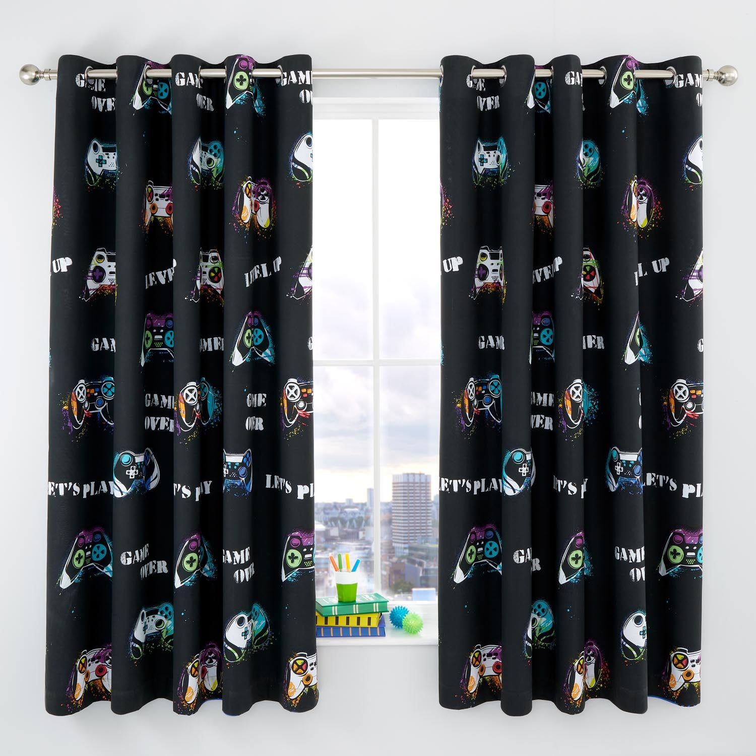 The Home Collection Kids Gamer Reversible Eyelet Curtains 66X72Inches 1 Shaws Department Stores