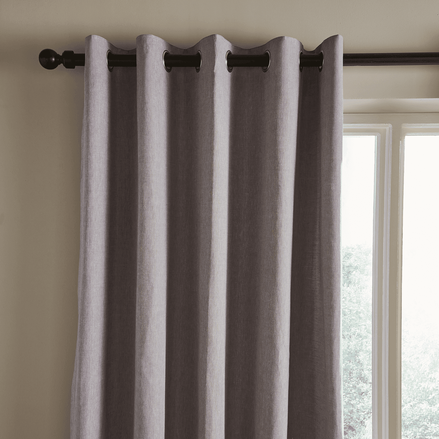 Catherine Lansfield Yarn Dyed 100% Cotton Chambray Lined Eyelet Curtains Two Panels - Grey 2 Shaws Department Stores