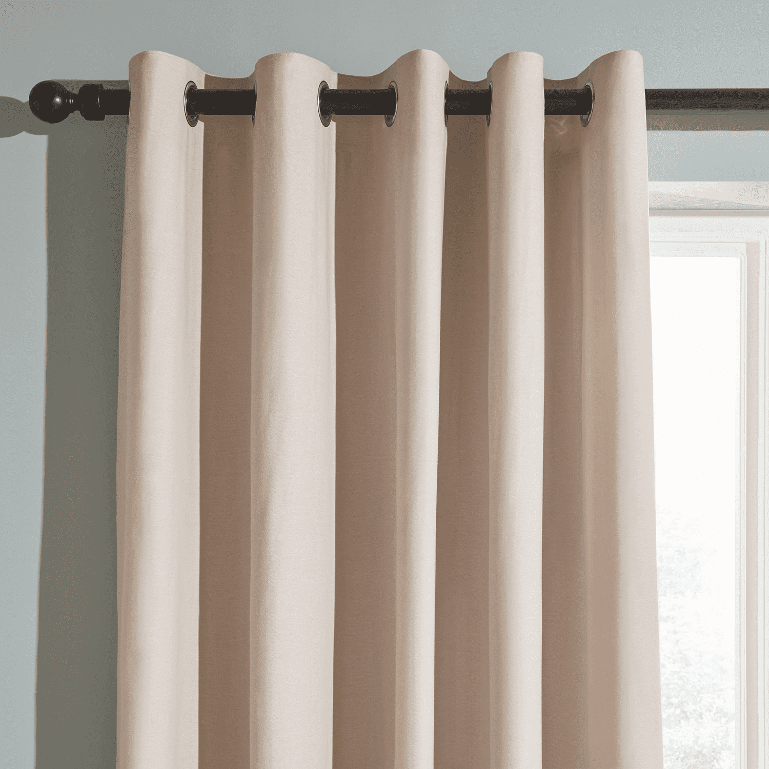 Catherine Lansfield Yarn Dyed 100% Cotton Chambray Lined Eyelet Curtains Two Panels - Natural 2 Shaws Department Stores