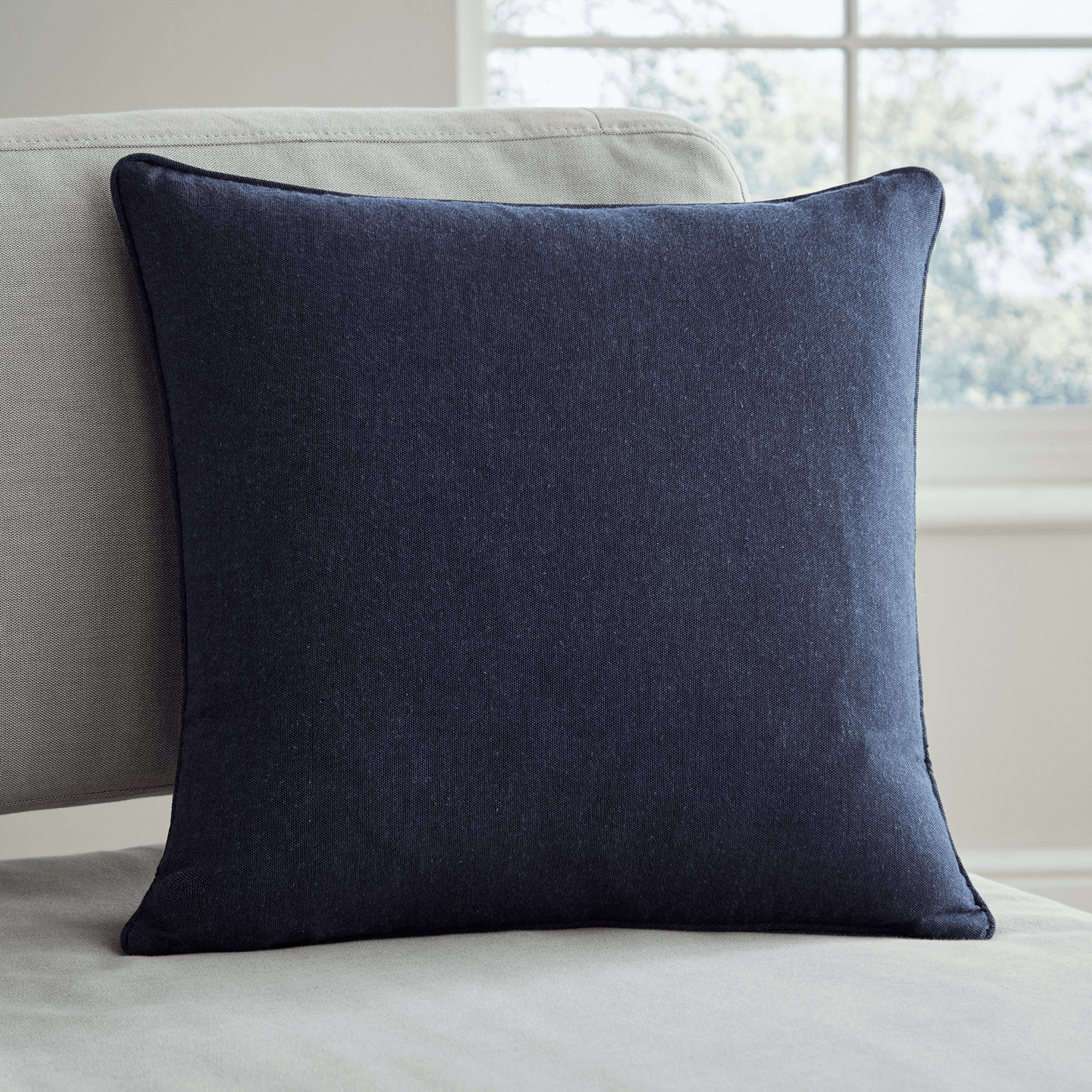 Catherine Lansfield Yarn Dyed 100% Cotton Chambray Cushion Cover - Blue 1 Shaws Department Stores
