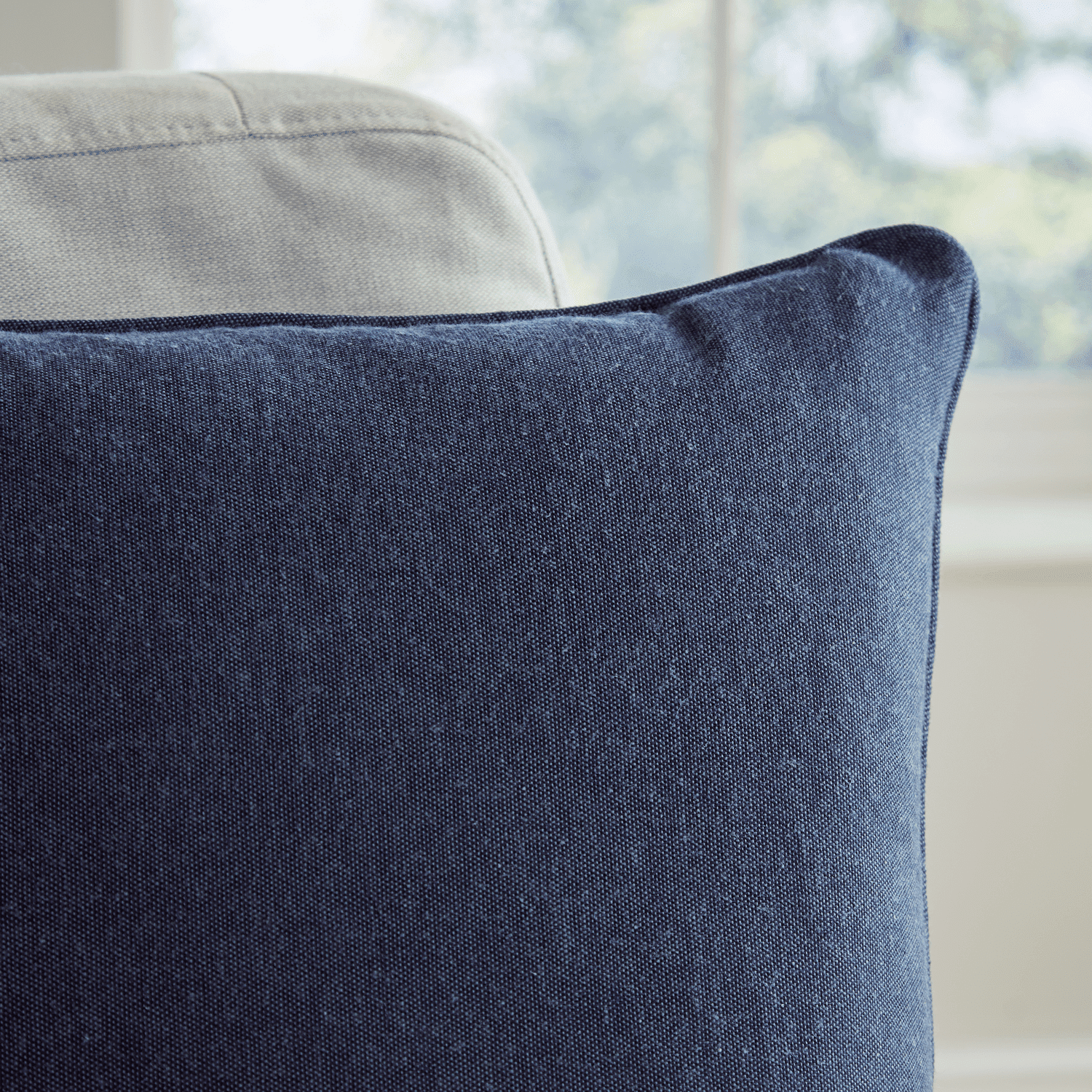 Catherine Lansfield Yarn Dyed 100% Cotton Chambray Cushion Cover - Blue 2 Shaws Department Stores