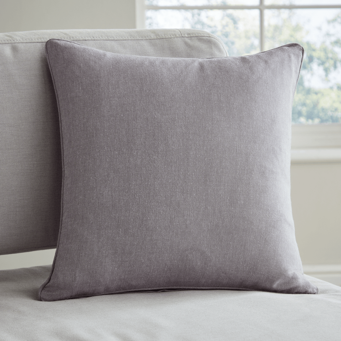 Catherine Lansfield Yarn Dyed 100% Cotton Chambray Cushion Cover - Grey 1 Shaws Department Stores