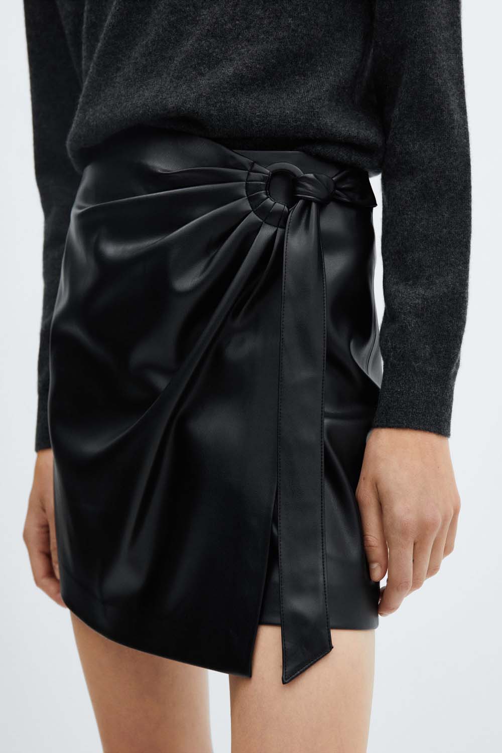 Mango Short leather effect buckled skirt 1 Shaws Department Stores